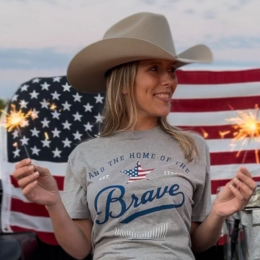 Women's Home Of The Brave Boyfriend Fit T-Shirt - Dark Heather Gray | Comfortable Casual Wear for Everyday Outfits & Patriotic Events