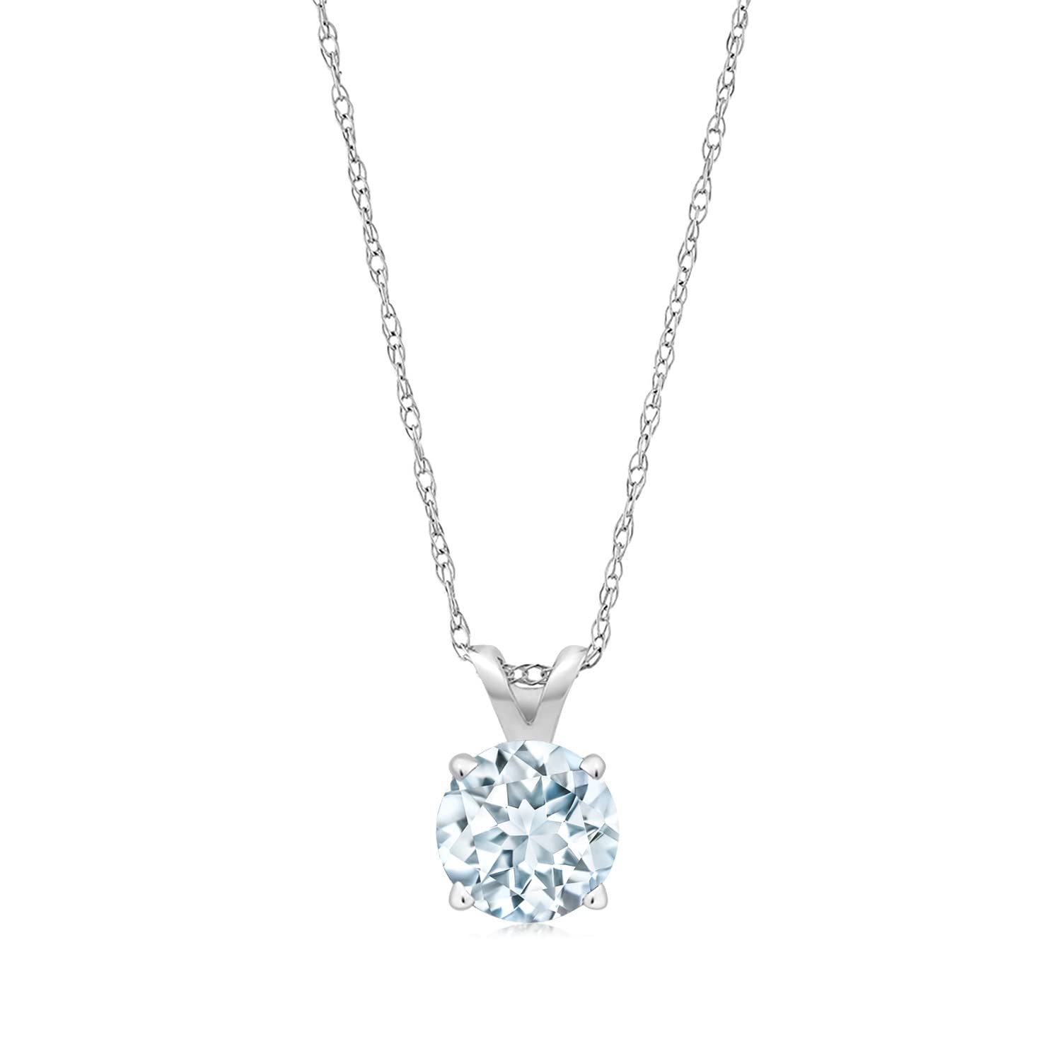 14K White Gold Round 5MM Birthstone Solitaire Pendant Necklace for Women | Personalized Gemstone Jewelry Gift | 18 Inch Gold Chain | Perfect for Birthdays, Anniversaries & Special Occasions