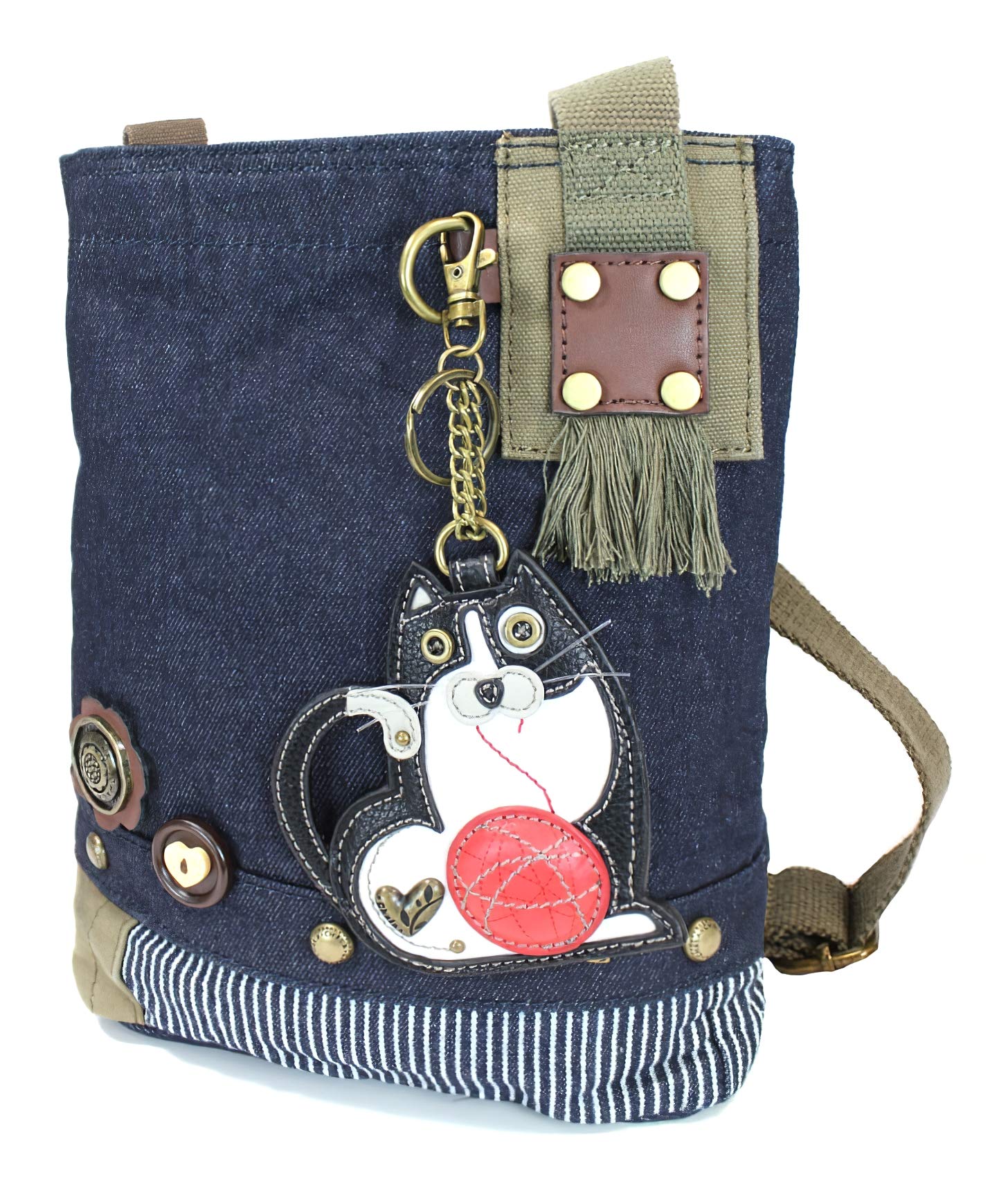 Chala Patch Crossbody Bag - Cute Fat Cat Design in Denim - Perfect for Casual Outings, Travel & Everyday Use