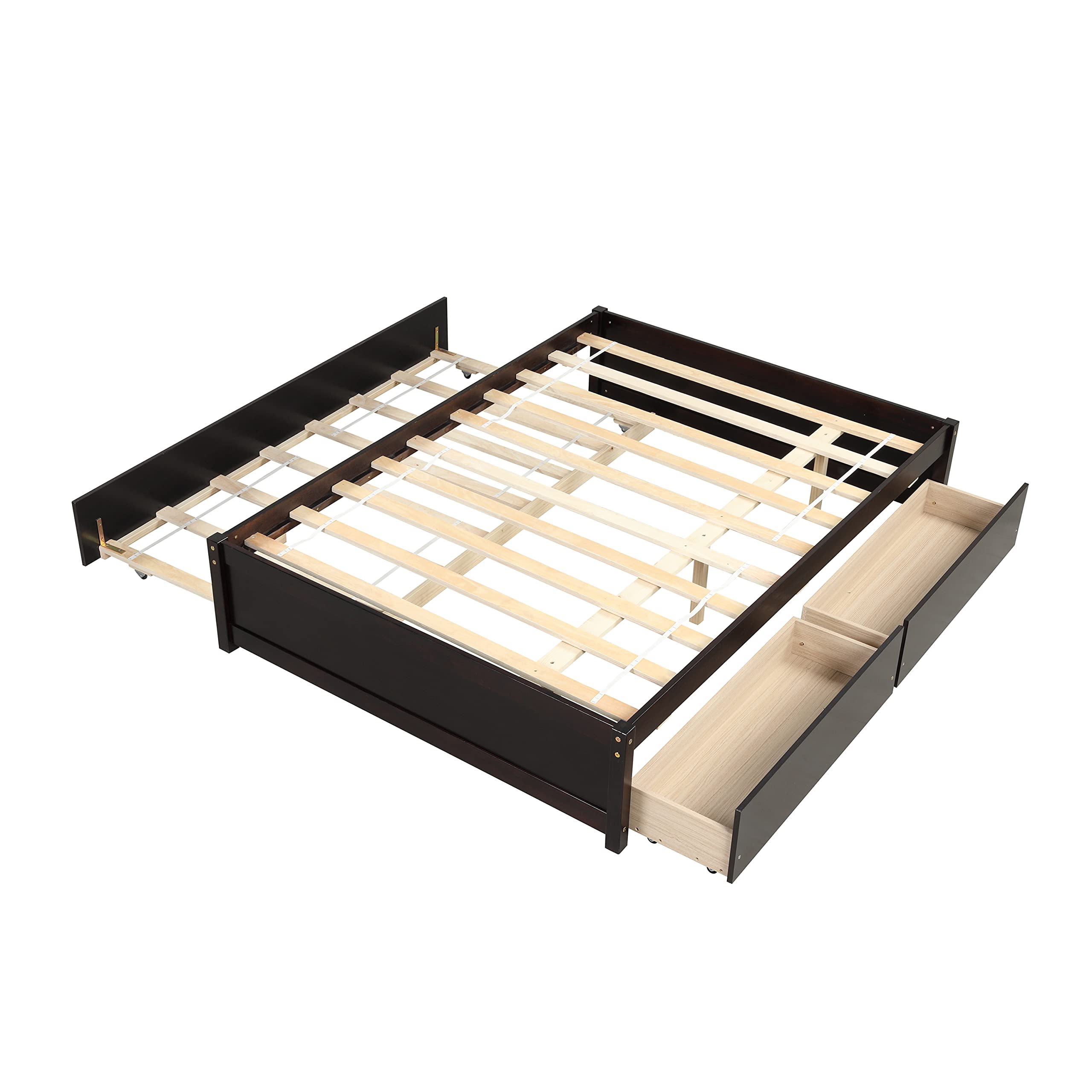 HomSof Full Bed with Twin Trundle & 2 Drawers - Convertible to 2 Platform Beds, Espresso Finish, 79.52