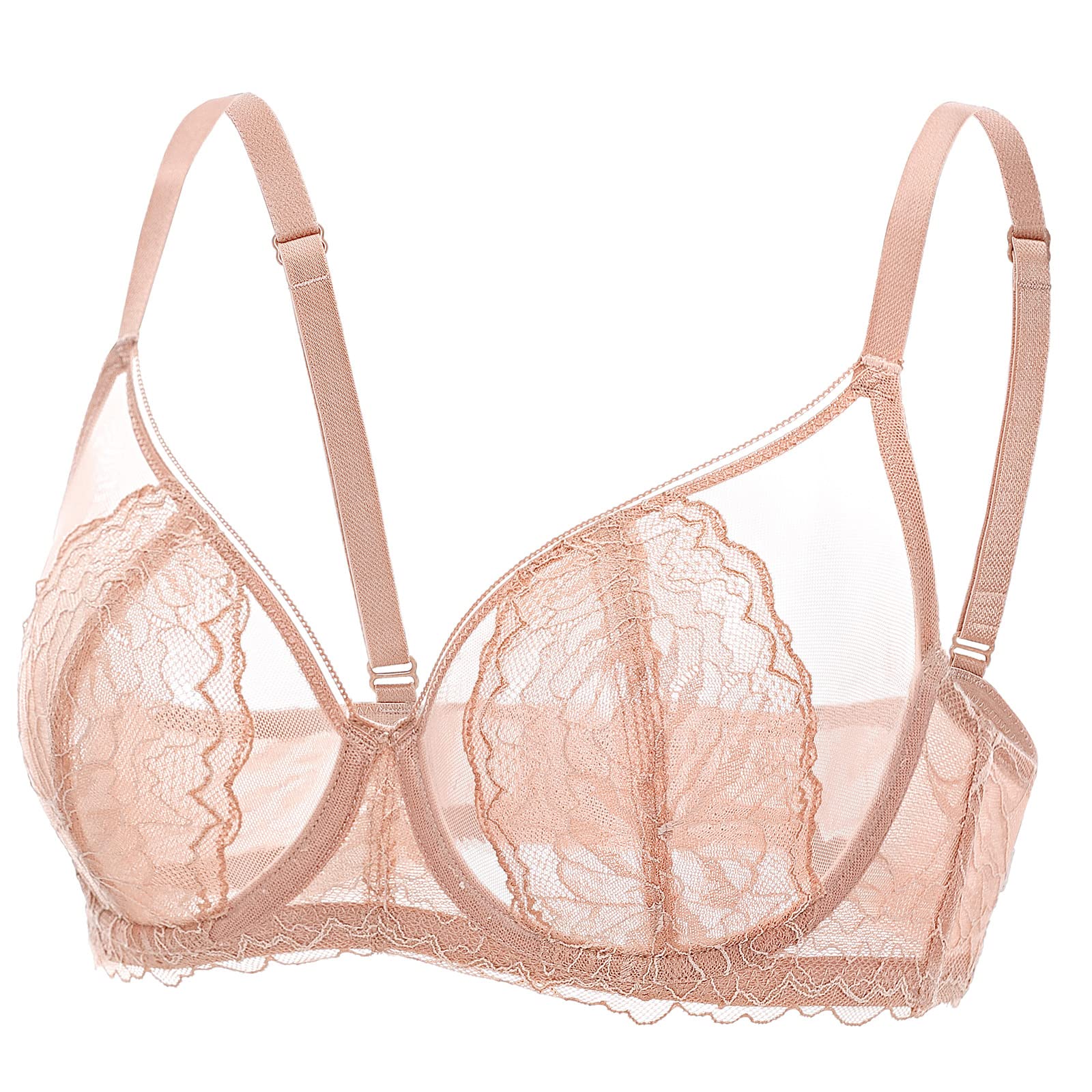 DOBREVA Women's Lace Underwire Bra - Sexy Sheer Unlined Plus Size Full Coverage Bra for Comfort & Support | Perfect for Date Night, Bridal Lingerie & Everyday Wear