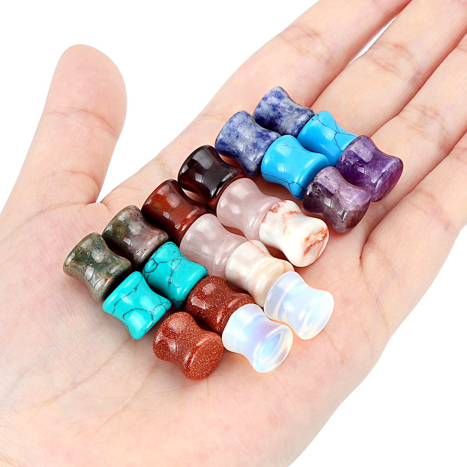 YOFANST 16-20pcs Natural Stone Ear Plugs, Gauges & Tunnels - Double Flared Ear Stretchers for Body Piercing Jewelry | Perfect for Stretching, Everyday Wear & Alternative Fashion