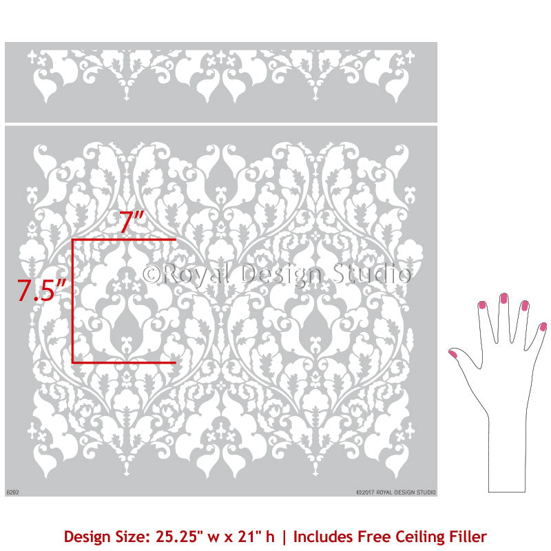 Premium Damascus Allover Wall Stencil for DIY Home Decor - Reusable Painting Template for Walls, Furniture & Crafts - Perfect for Bedrooms, Living Rooms & Home Renovation Projects