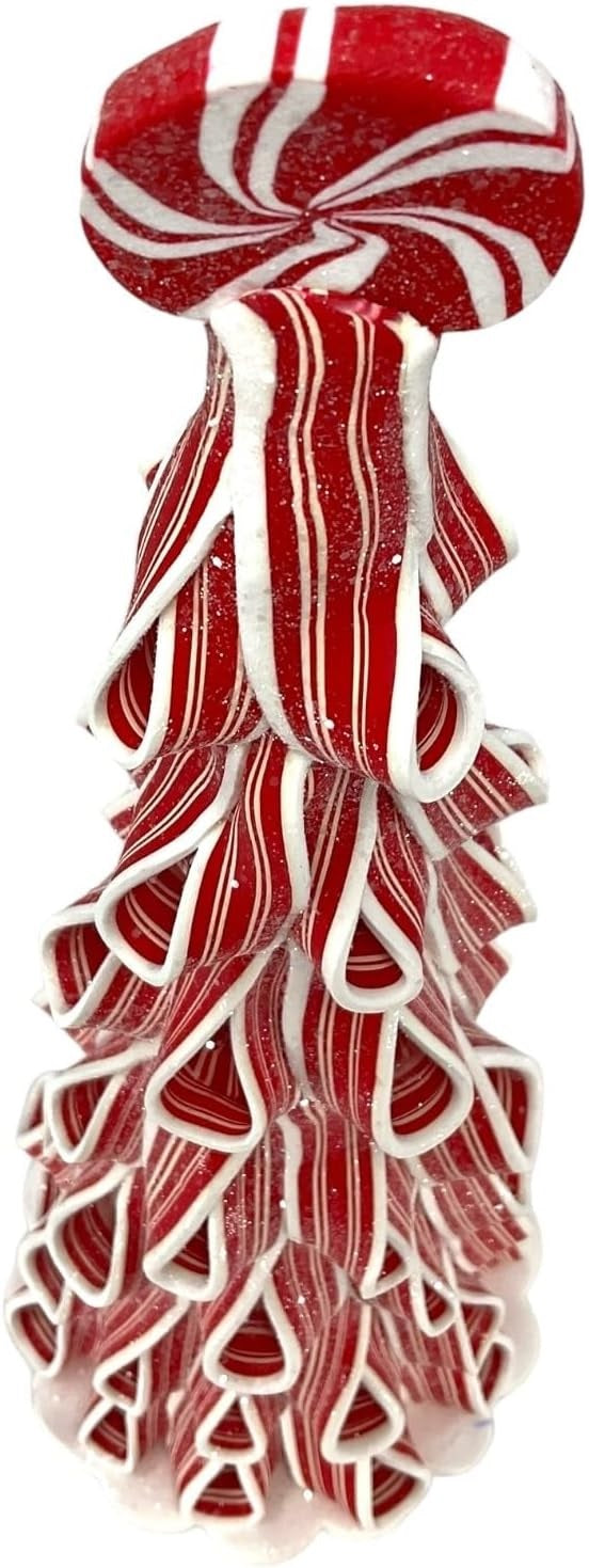 14-Pack Battery Operated Peppermint Ribbon Candy Christmas Tree Decorations - Perfect for Holiday Home Decor, Party Centerpieces & Festive Gift Giving