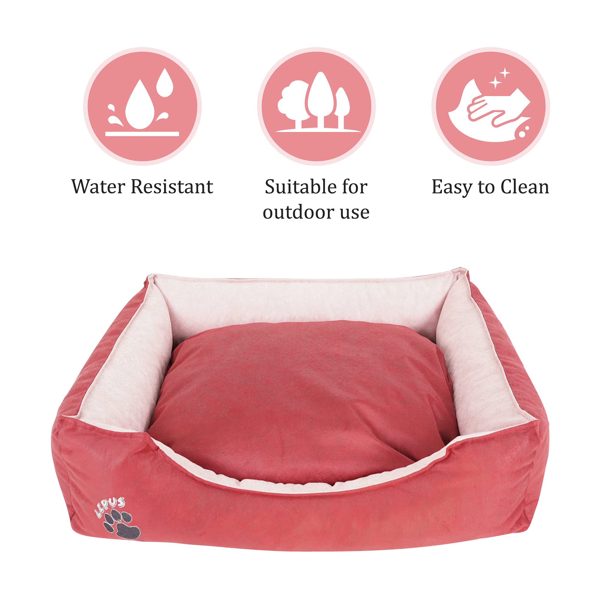 Washable Waterproof Dog Bed for Small Dogs - 19.3 x 14.2 x 7 Inches Durable Pet Sofa with Raised Sides (Burgundy) - Perfect for Crates, Living Rooms & Bedrooms