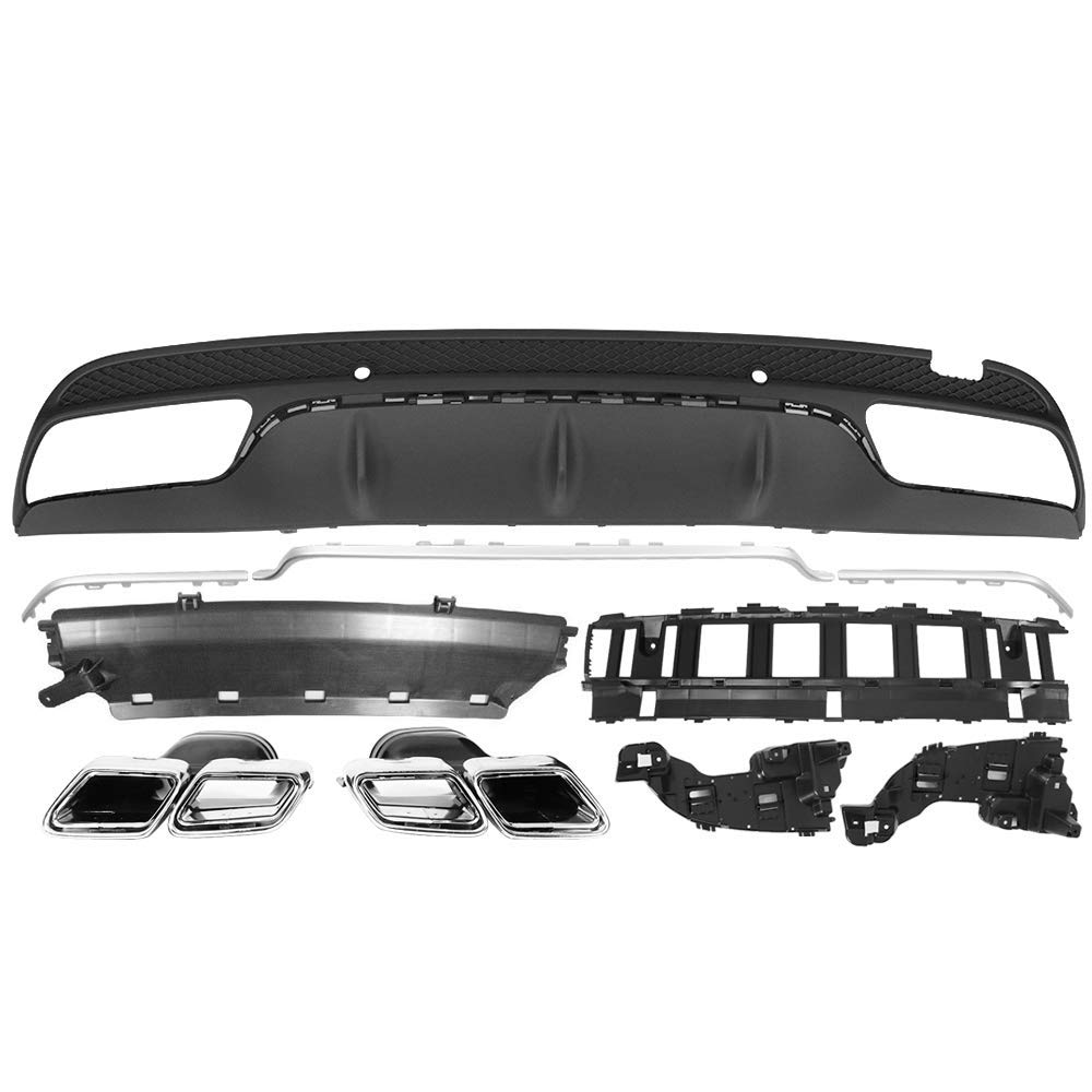 IKON MOTORSPORTS Rear Bumper Diffuser for 2015-2018 Mercedes W205 C63 AMG - Carbon Fiber Lower Valance Cover with Exhaust Tip - Enhances Aerodynamics & Sporty Look (Perfect for Car Enthusiasts & Performance Upgrades)