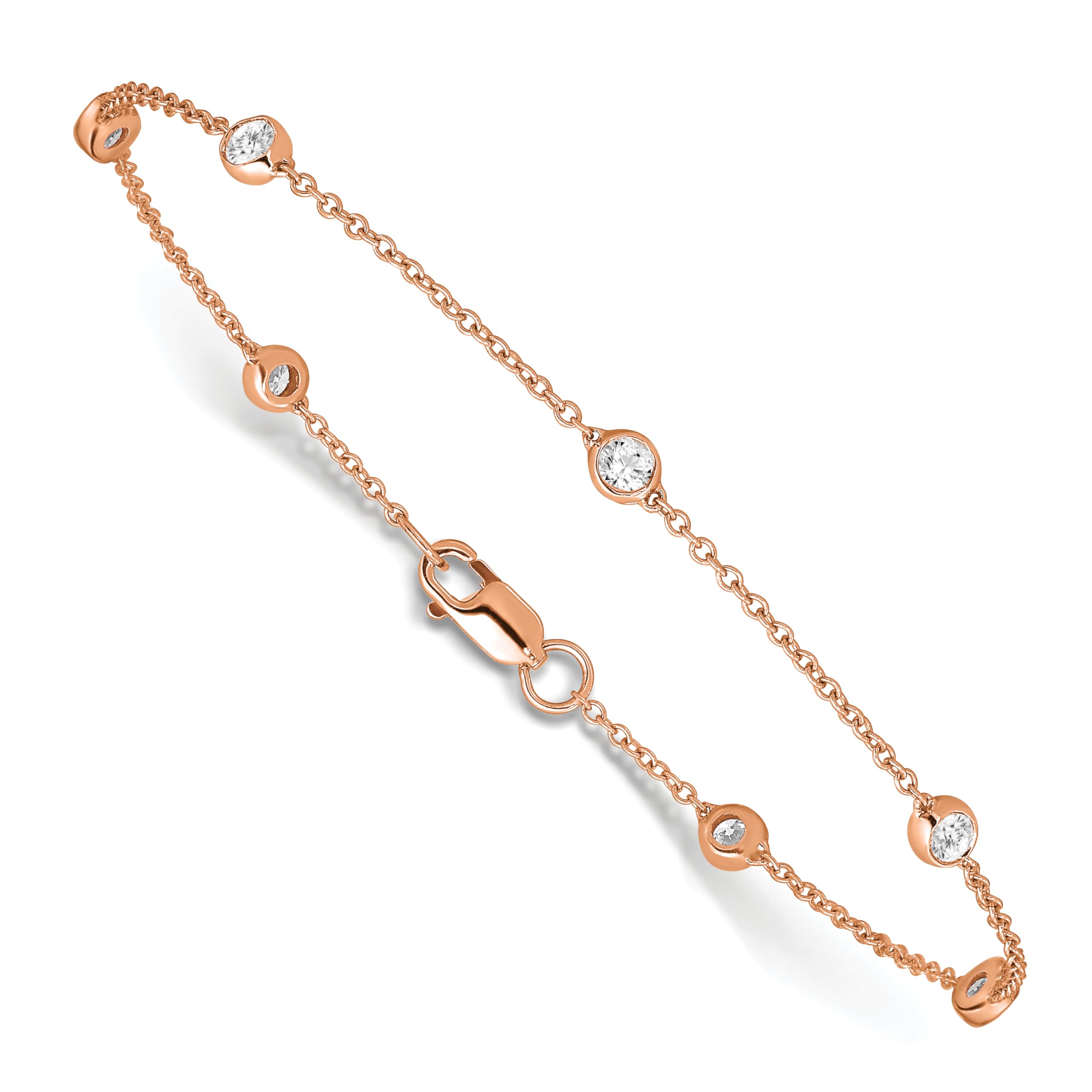 14K Solid Rose Pink Gold Lab-Grown Diamond Tennis Bracelet for Women - Elegant Seven-Station Chain Bracelet for Weddings, Anniversaries & Special Occasions