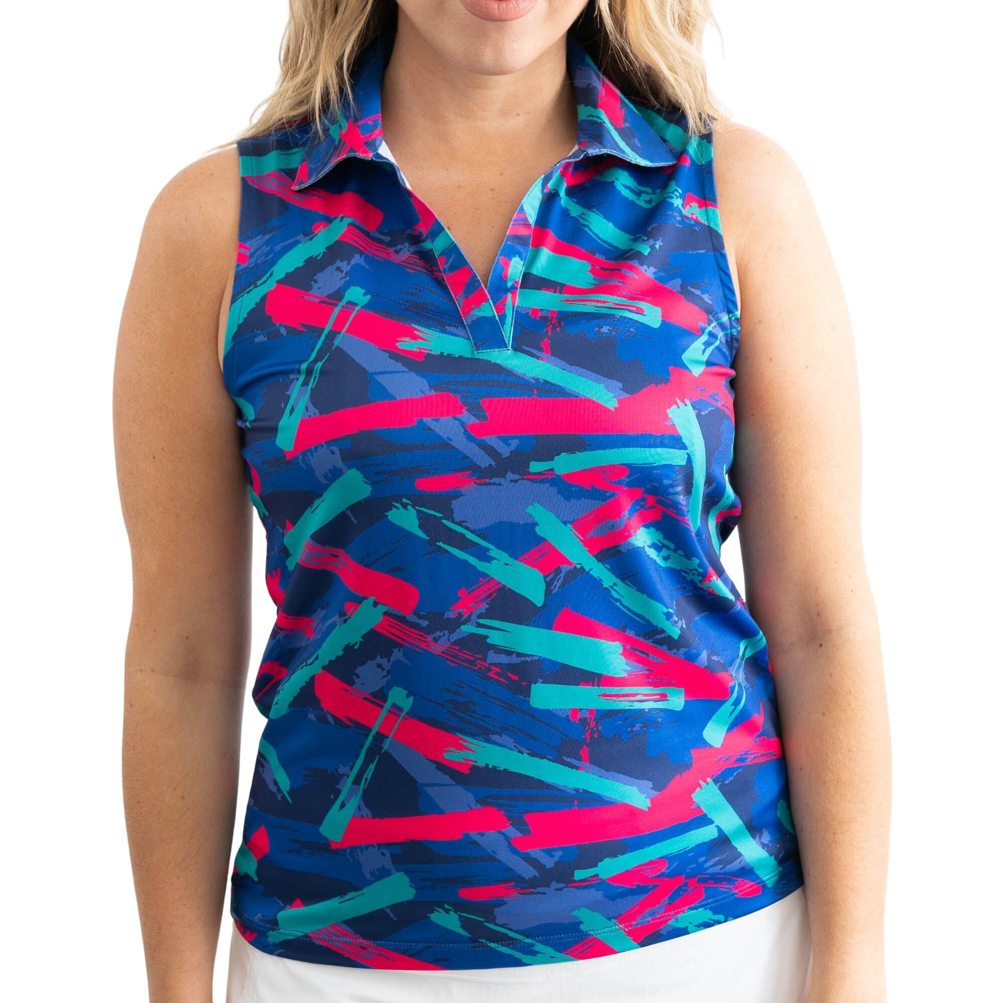 YATTA GOLF Women's Moisture-Wicking Sleeveless V-Neck Golf Polo Shirt - Breathable Workout & Tennis Tank Top for Summer Golfing & Active Sports