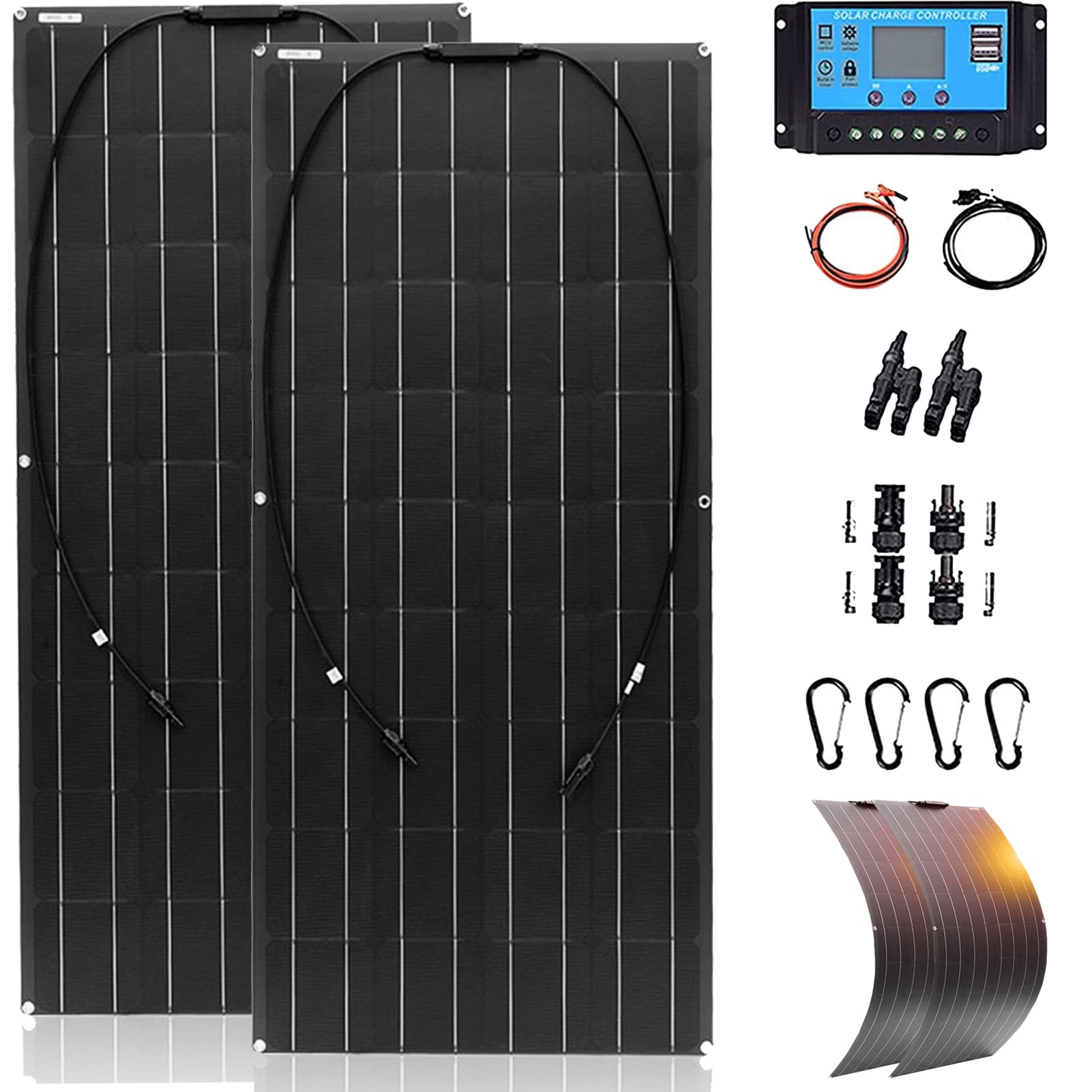 600W Portable Flexible Solar Panel Kit - 2X 300W Mono PET Solar Charger with 40A Controller for Car, Boat, Yacht & RV Battery Charging | Perfect for Off-Grid Power, Camping & Marine Applications