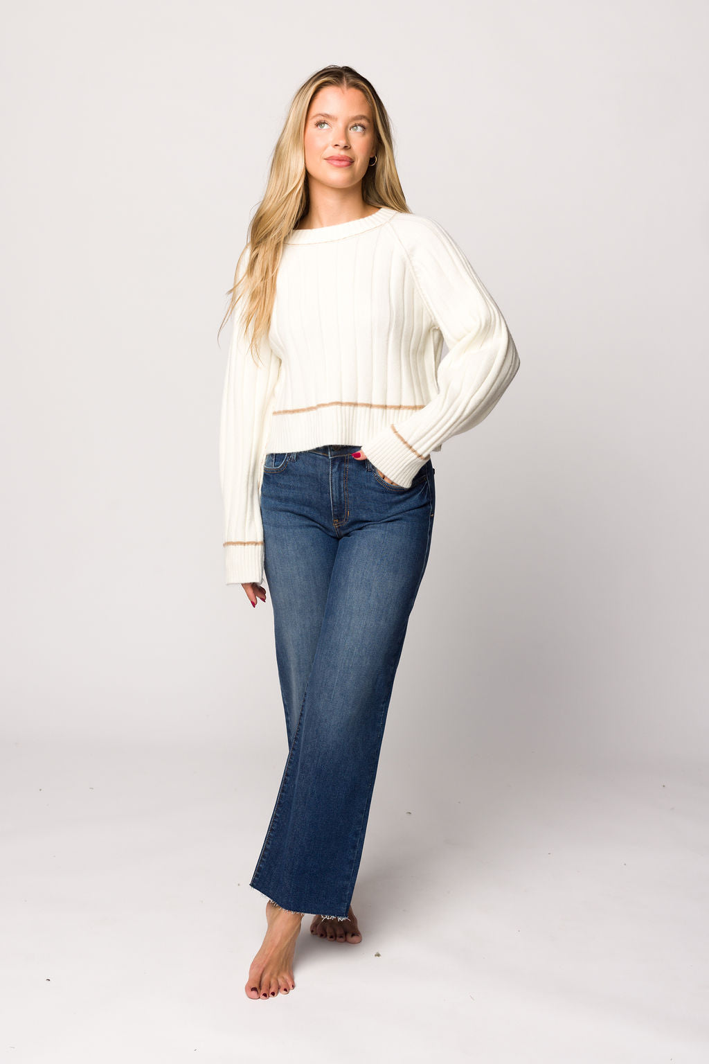 Morgan Slim Palazzo Jean with Scissor Cut in Dark Denim - Women's High Waisted Wide Leg Denim Pants for Casual & Office Wear