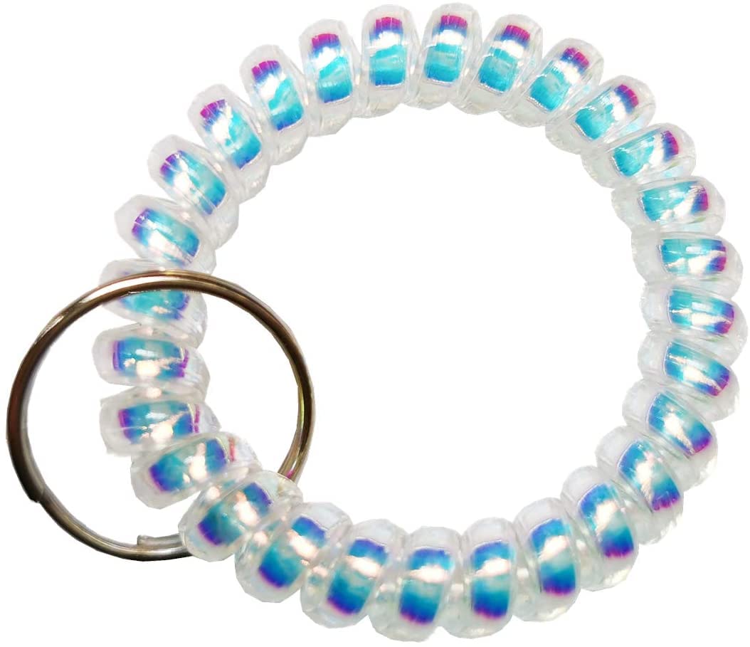 Iridescent Stretch Spiral Wrist Coil Keychain Holder - Pack of 5 Colorful Bracelets for Keys, Phone, Jewelry & Daily Essentials - Perfect for Home, Office, Gym & Travel Organization