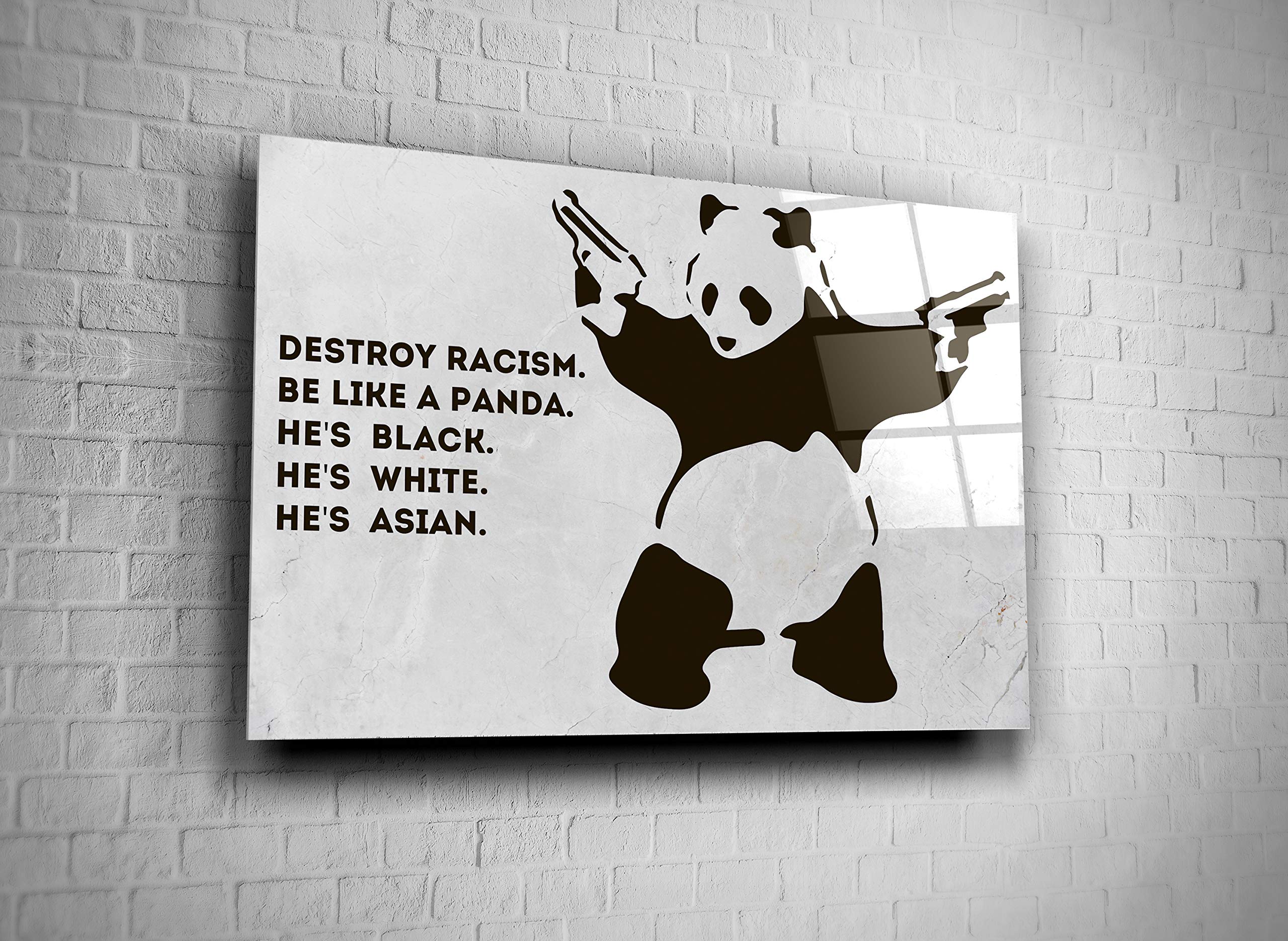 No To Racism Tempered Glass Wall Art - Modern Panda Design for Home, Office & Hotel Decor - Perfect Gift (24x36) - Ideal for Living Rooms, Bedrooms & Workspaces