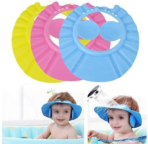 CAZINA Adjustable Baby Shower Cap - Soft Bathing Hair Wash Protector Hat for Newborns & Infants (Boys & Girls, Multicolor) - Keep Eyes & Ears Dry During Bath Time & Hair Washing