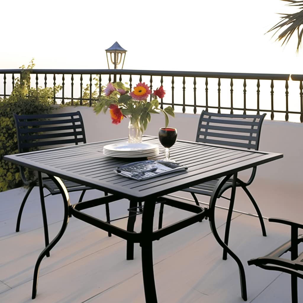 VICLLAX 37 Inch Black Steel Slat Square Outdoor Patio Dining Table with 1.57