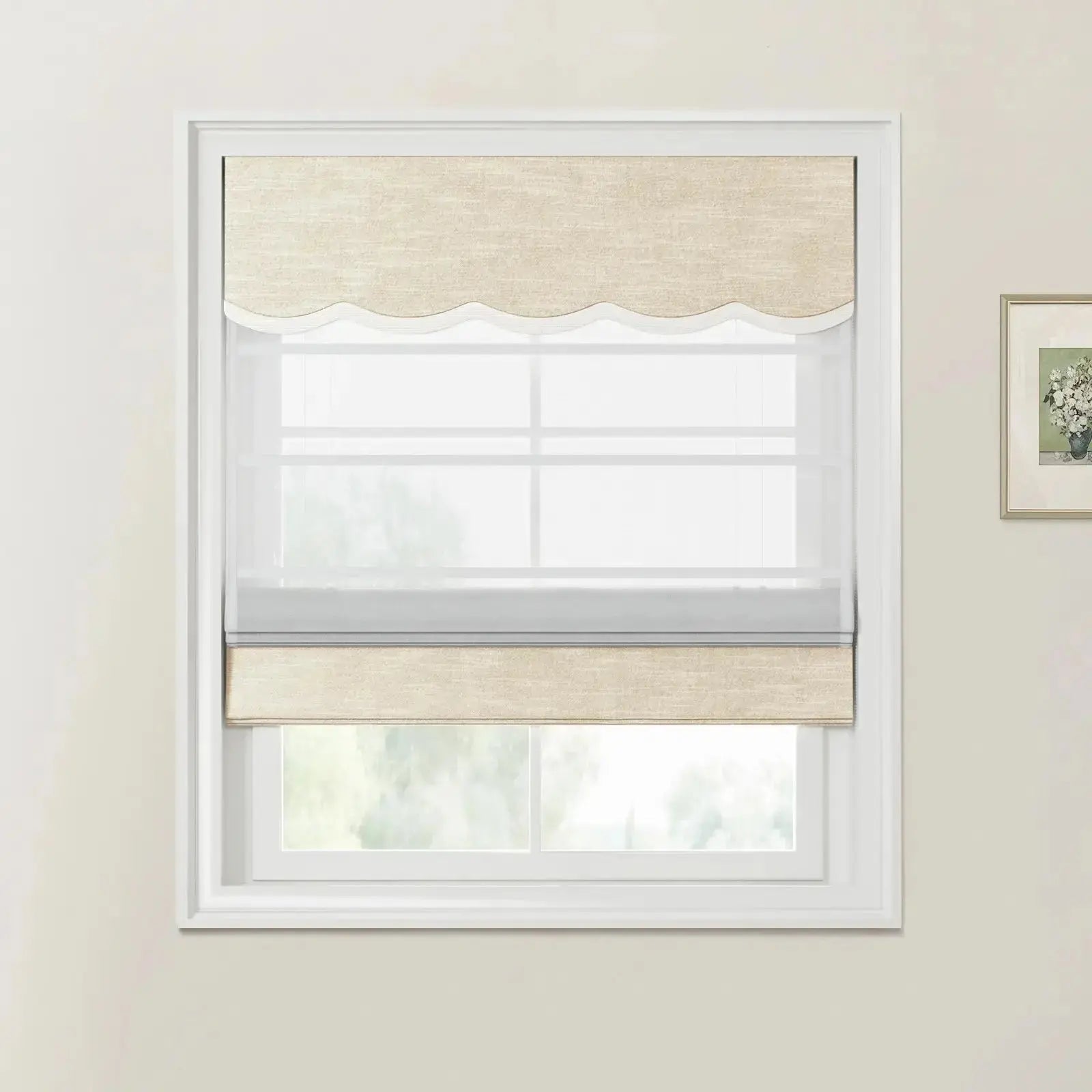 Custom Valanced Day & Night Roman Shade with Cord Lift - Blackout Window Treatment for Bedroom & Living Room