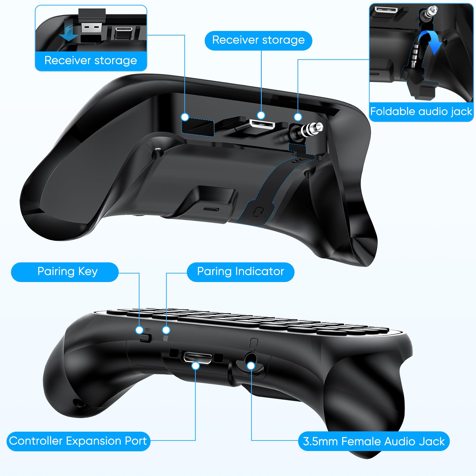 Wireless Gaming Keyboard for Xbox Series X/S, One/One X/S & Elite Controllers - Chatpad with USB Receiver & Audio Jack - Perfect for Messaging & Voice Chat (Controller Not Included) - Black - Ideal for Xbox Gaming & Online Communication