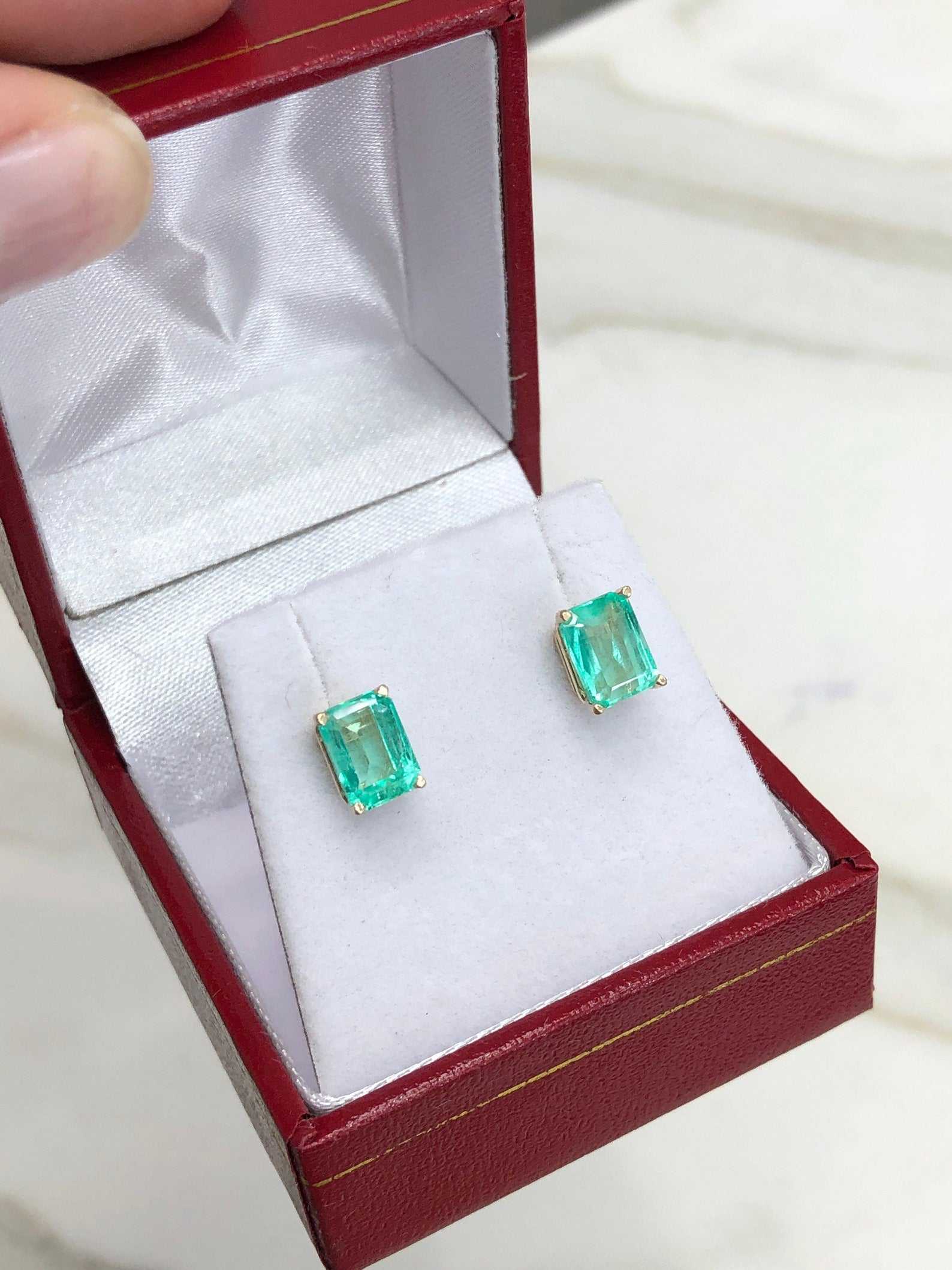 2.05 Carat Total Weight (TCW) Bright Rich Green Emerald Cut Stud Earrings in 14K Gold – Perfect for Weddings, Parties & Special Occasions