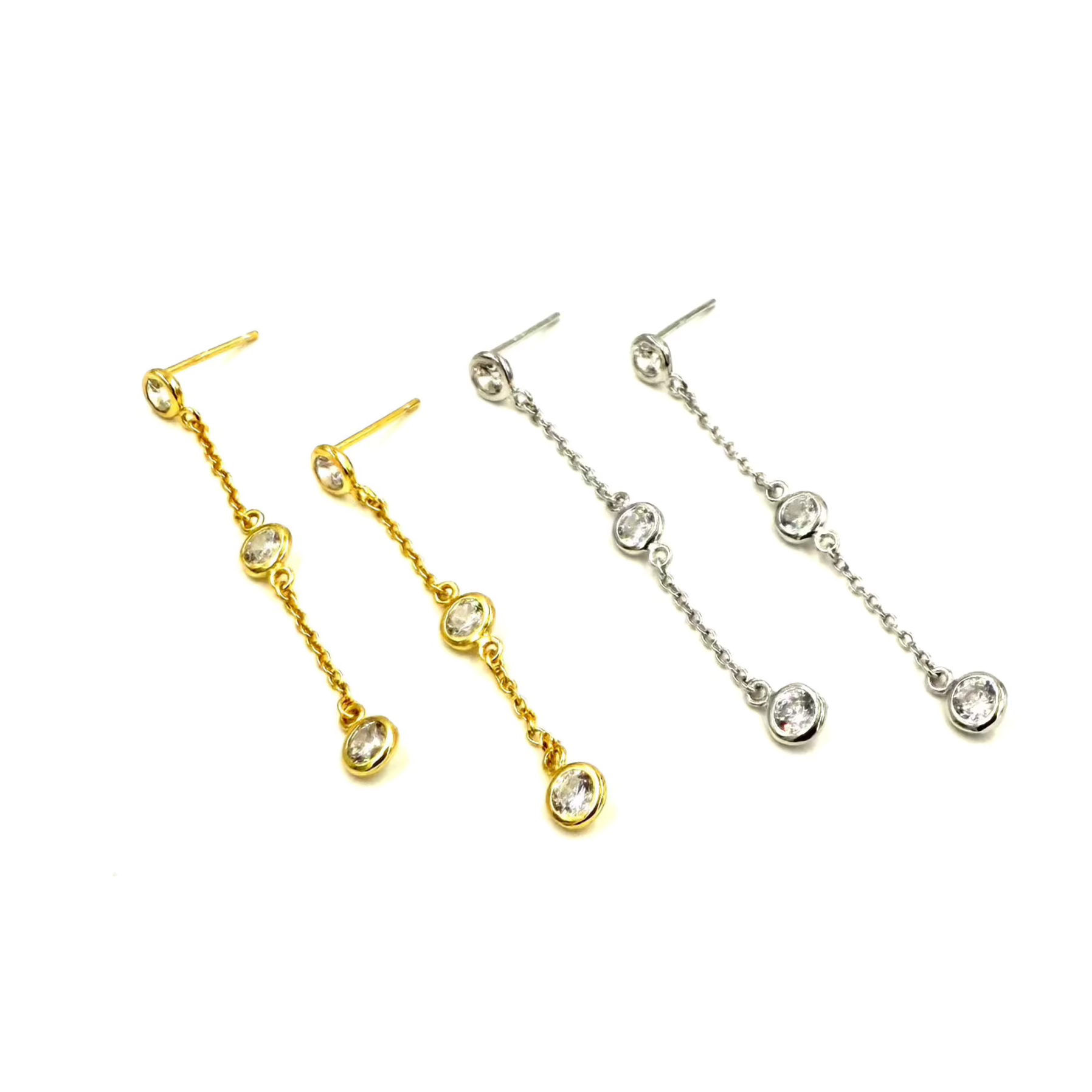 Ashley Gold Sterling Silver 3 Drop Cubic Zirconia Earrings for Women - Elegant Dangling CZ Studs for Party, Wedding & Evening Wear