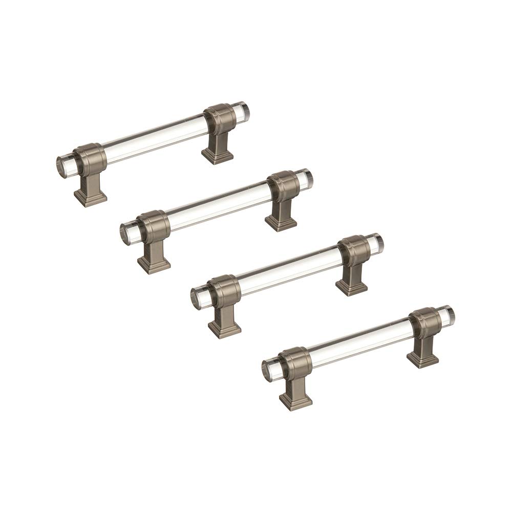 Amerock 96mm Glacio Collection Cabinet Pull - Clear/Black Bronze & Satin Nickel (4 Pack) - Modern Kitchen & Bathroom Hardware for Drawers & Cabinets