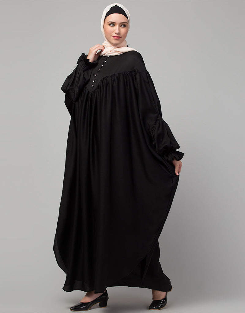 Elegant Arabic Kaftan Abaya with Yoke, Gathered Front & Back, Pleated Sleeves - One Size Fits All - Perfect for Prayer, Special Occasions & Modest Fashion