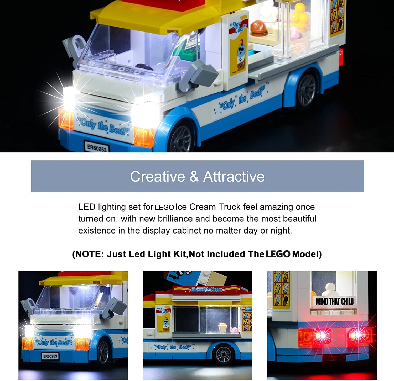 LED Lighting Kit for Lego City Ice-Cream Truck 60253 (Model Not Included) - Cool Decorative Building Block Lights, Perfect Gift for Kids & Lego Fans | Enhance Nighttime Play & Display Scenes