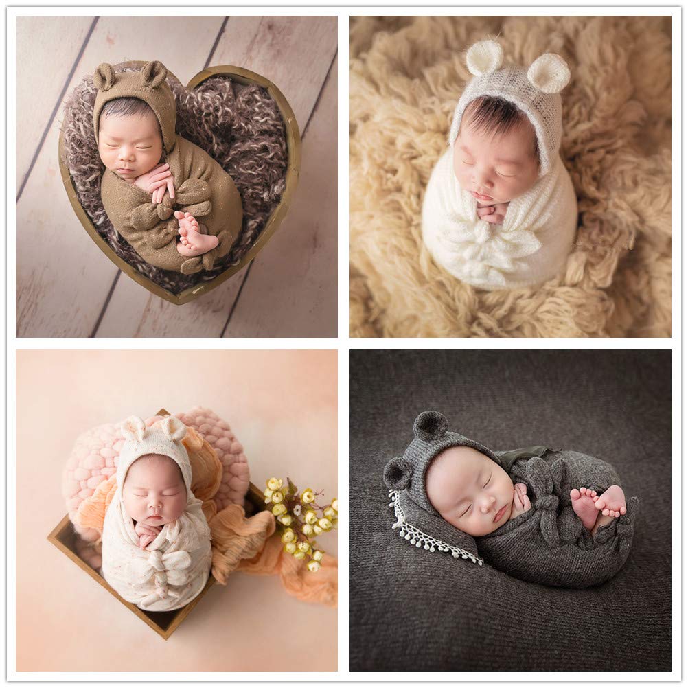 Vemonllas Newborn Baby Photography Props Set - 4PCS Bow Wrap, Posing Aid, Hat & Blanket for Boys & Girls | Perfect for Baby Shower Gifts, Photo Sessions & Nursery Decor