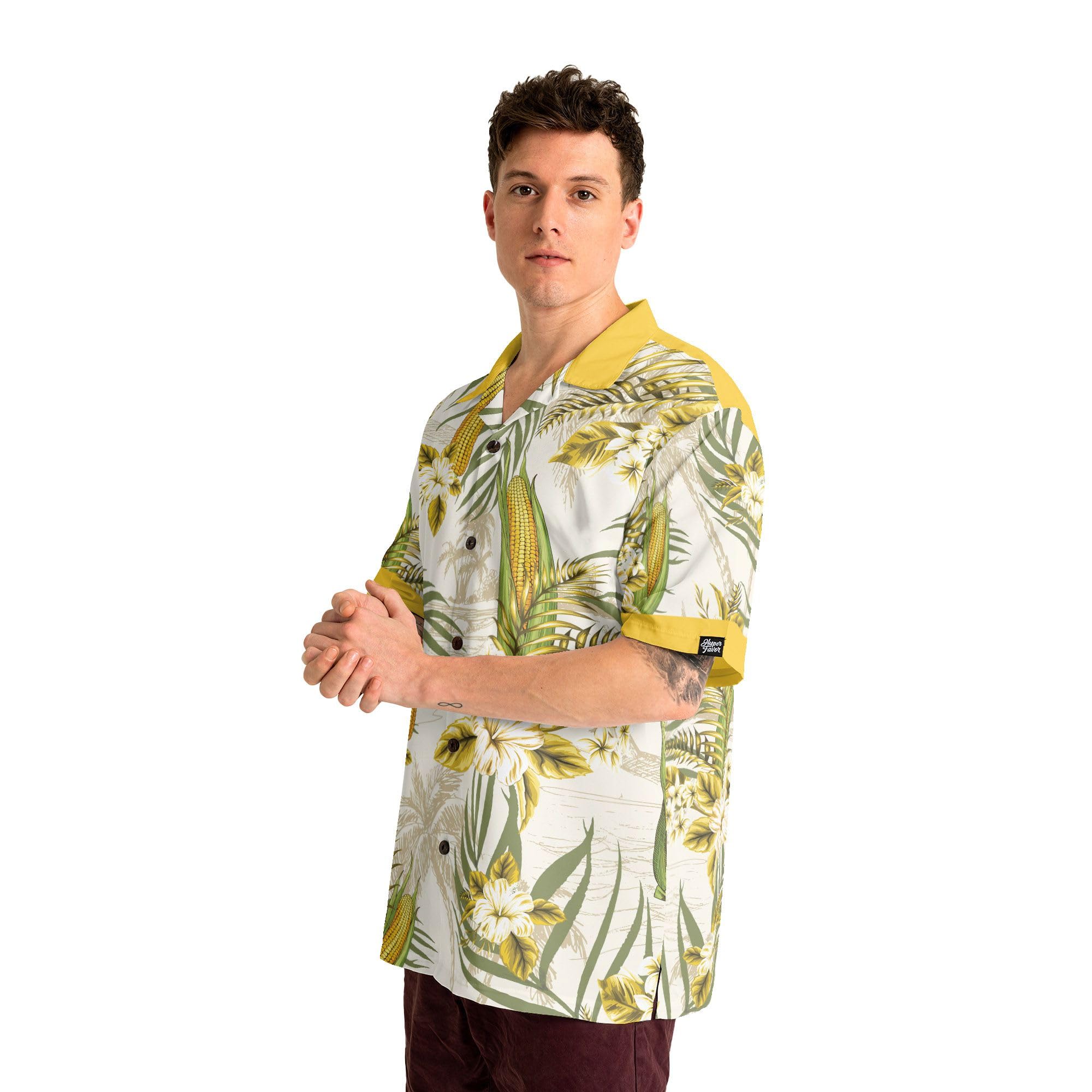 HYPERFAVOR Men's & Women's Corn Hawaiian Shirts - Short Sleeve Corn on Cob Print T-Shirts - Fun Corn Lover Gifts for Summer Parties & BBQ Events