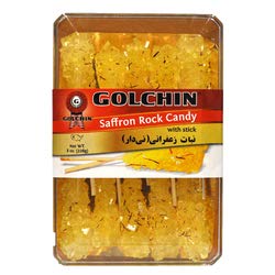 Premium Saffron Rock Candy Sticks - 8oz (Pack of 10) - Natural Persian Saffron Flavored Candy - Perfect for Tea Time, Gifts & Dessert Toppings