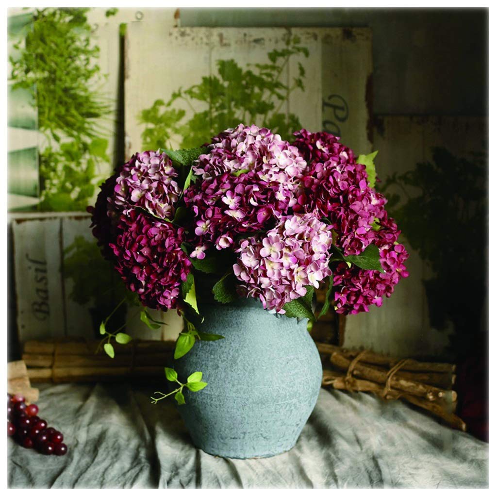 16 Heads Silk Hydrangea Artificial Flowers Bouquet - Dark Blue & Purple Fake Flowers for Home Decor, Wedding Centerpieces, Party Arrangements | Durable Silk Floral Decor for Tables, Vases, and Event Styling