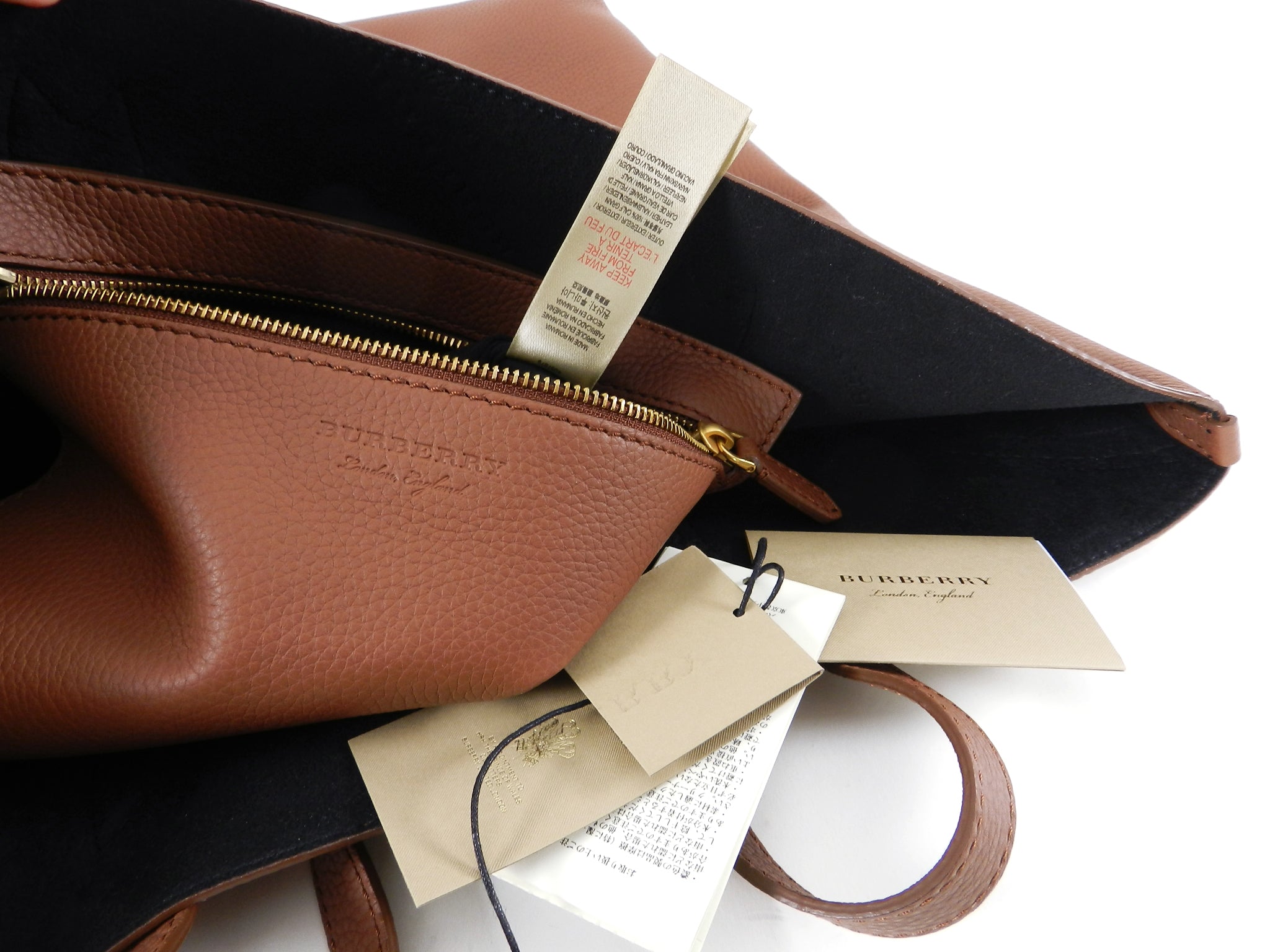 Burberry Remington Chestnut Brown Large Leather Logo Tote Bag for Women - Luxury Designer Handbag for Work, Travel & Everyday Use