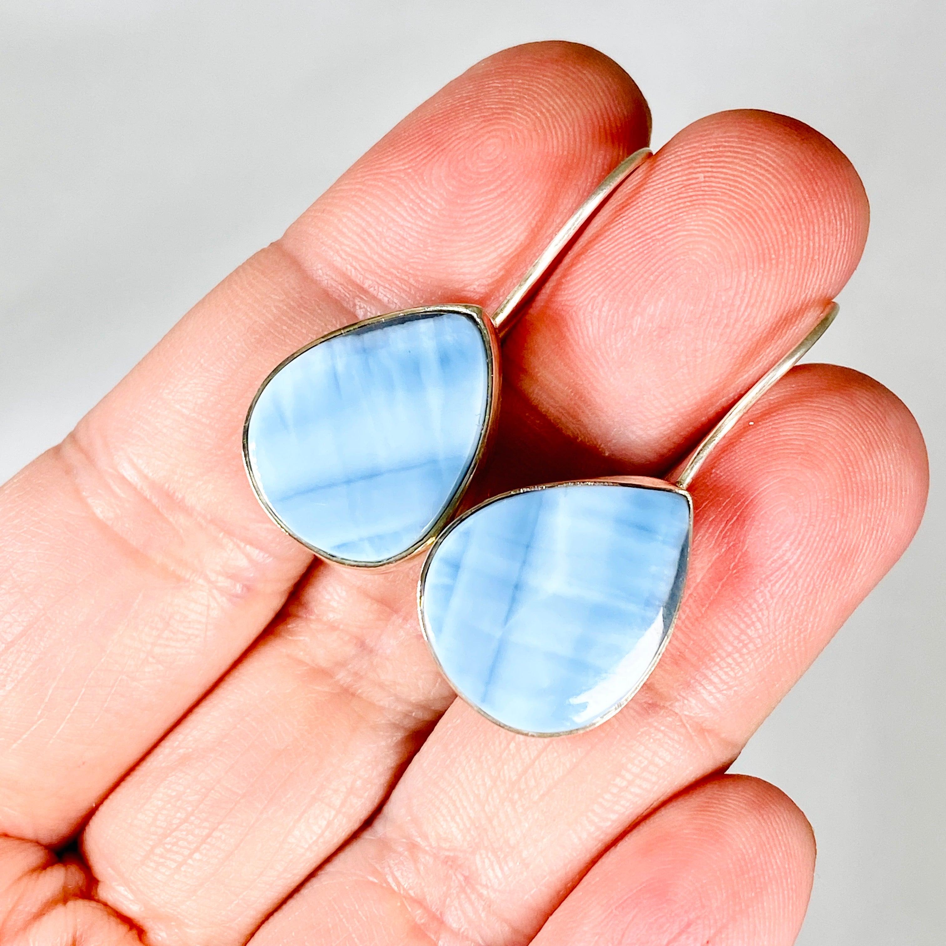 Owyhee Blue Opal Teardrop Earrings with Fixed Hook - KEGJ1028 | Elegant Dangle Earrings for Women, Perfect for Weddings, Parties & Special Occasions