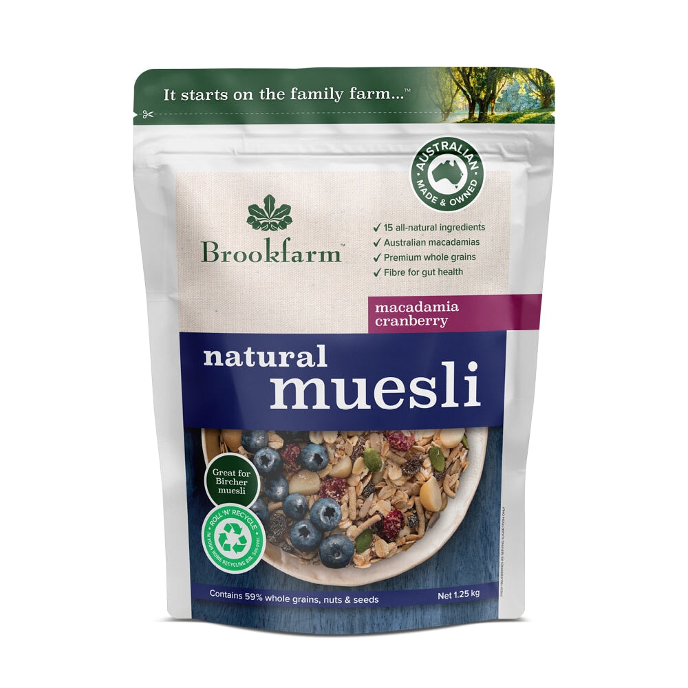 Brookfarm Natural Macadamia Muesli with Cranberry - Healthy Breakfast Cereal with Nuts & Dried Fruits - Perfect for Morning Meal, Snacks & Weight Management