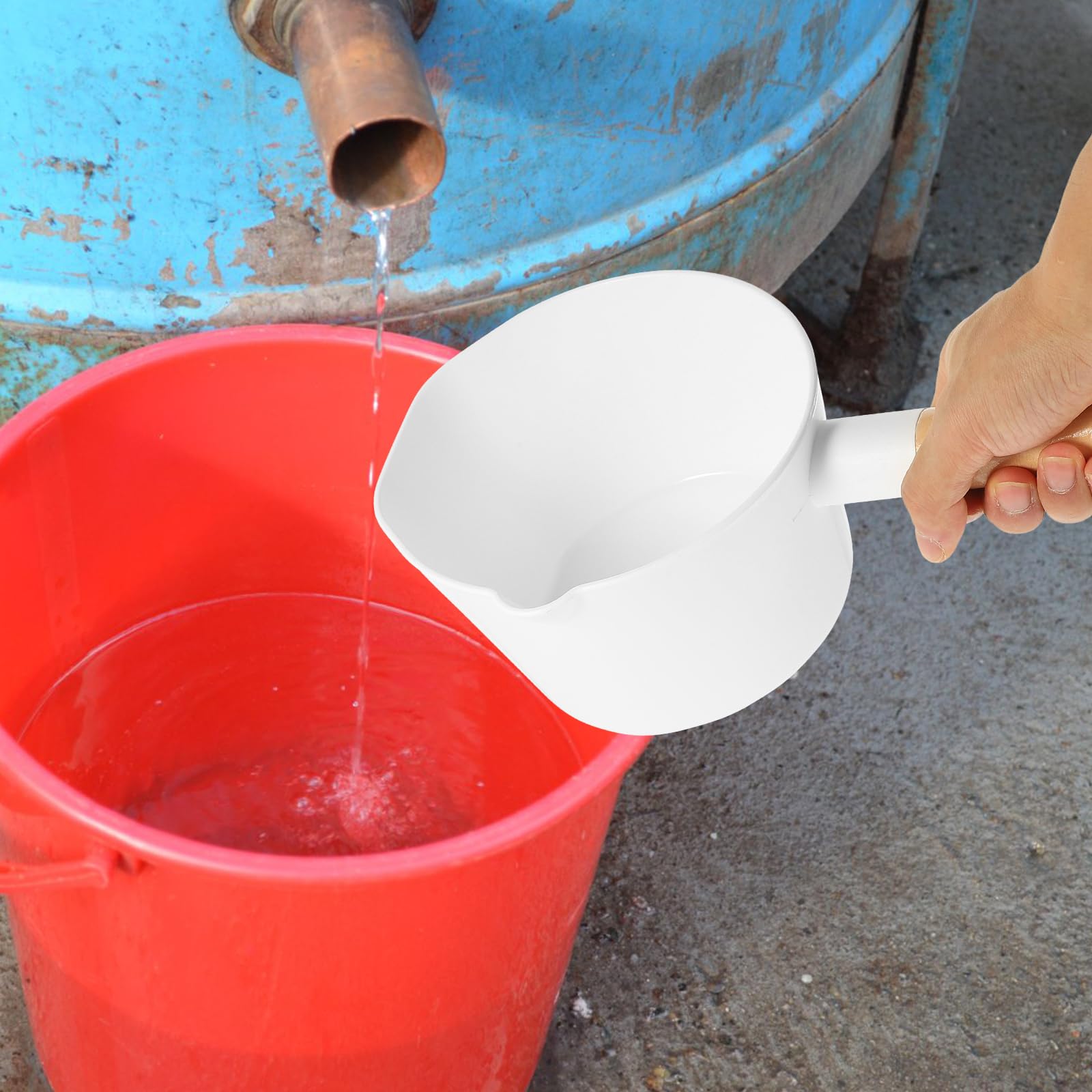 DOITOOL Long Handle Plastic Water Ladle - Kitchen & Bathroom Scoop with String for Hair Washing, Cooking, and Bathing | Perfect for Shampooing, Soup Serving, and Water Transfer