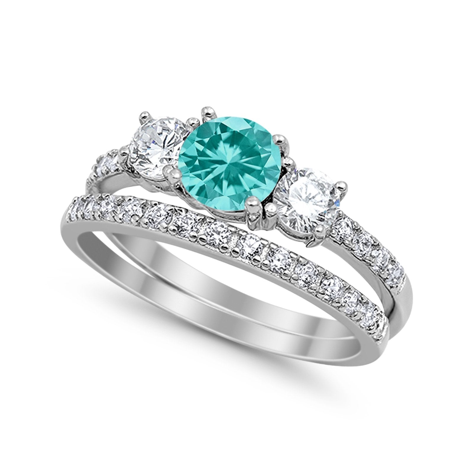 3 Stone Wedding Bridal Ring Set - 925 Sterling Silver Cubic Zirconia Engagement Rings for Women - Perfect for Proposals, Anniversaries & Special Occasions