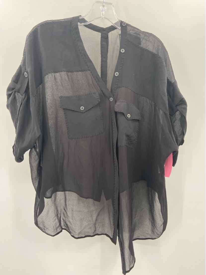 Pre-Owned AllSaints Black Silk Button Down Blouse Size 14 - Elegant & Sustainable Office Wear for Women