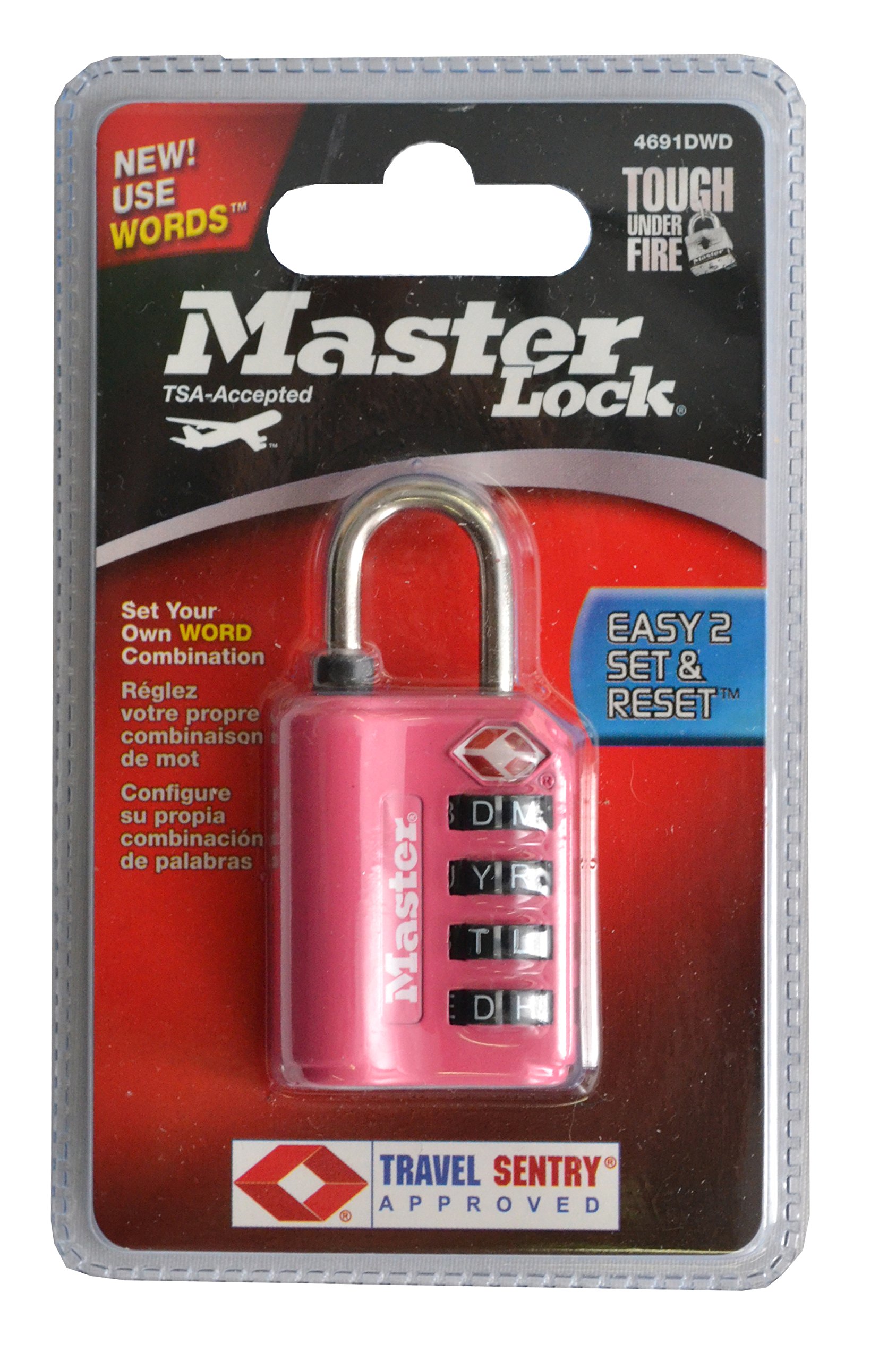 Master Lock 4691DWD TSA Approved Word Combination Lock - Set Your Own Code | 1 Pack (Color May Vary) | Ideal for Travel, Luggage & Backpack Security