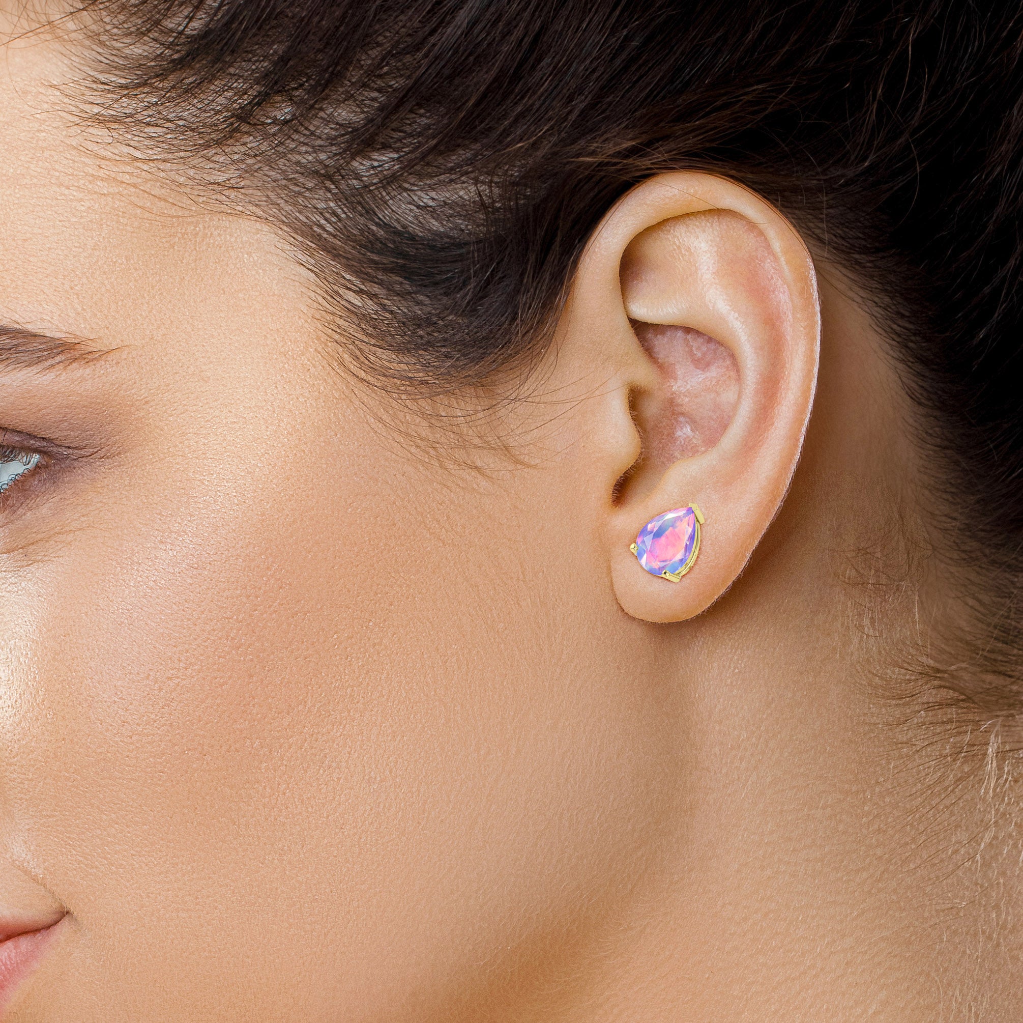 Black Multi Fire Pear Opal Prong Stud Earrings for Women - Dainty Elegant Jewelry for Parties, Weddings & Everyday Wear
