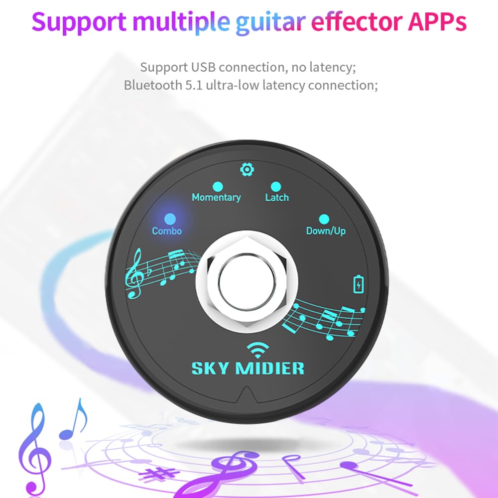 Wireless USB MIDI Foot Controller - Compact Rechargeable Pedal for Guitar & Keyboard, No Delay Data Transmission - Perfect for Live Performances & Studio Recording