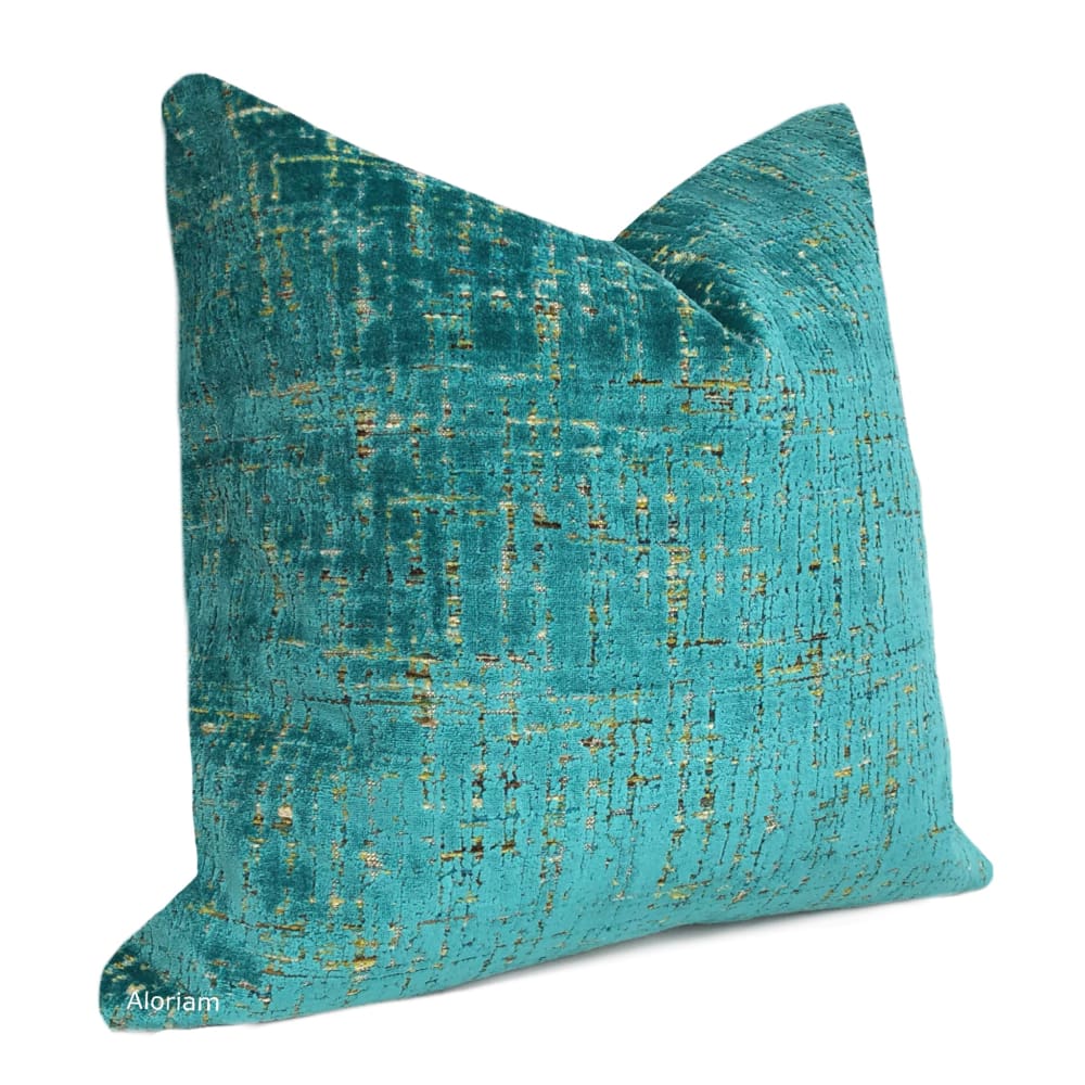 Cassidy Teal Green Tweed Textured Velvet Pillow Cover - 18x18 Inch Decorative Throw Pillow Case for Sofa, Bedroom & Living Room - Home Decor Accent Cushion Cover