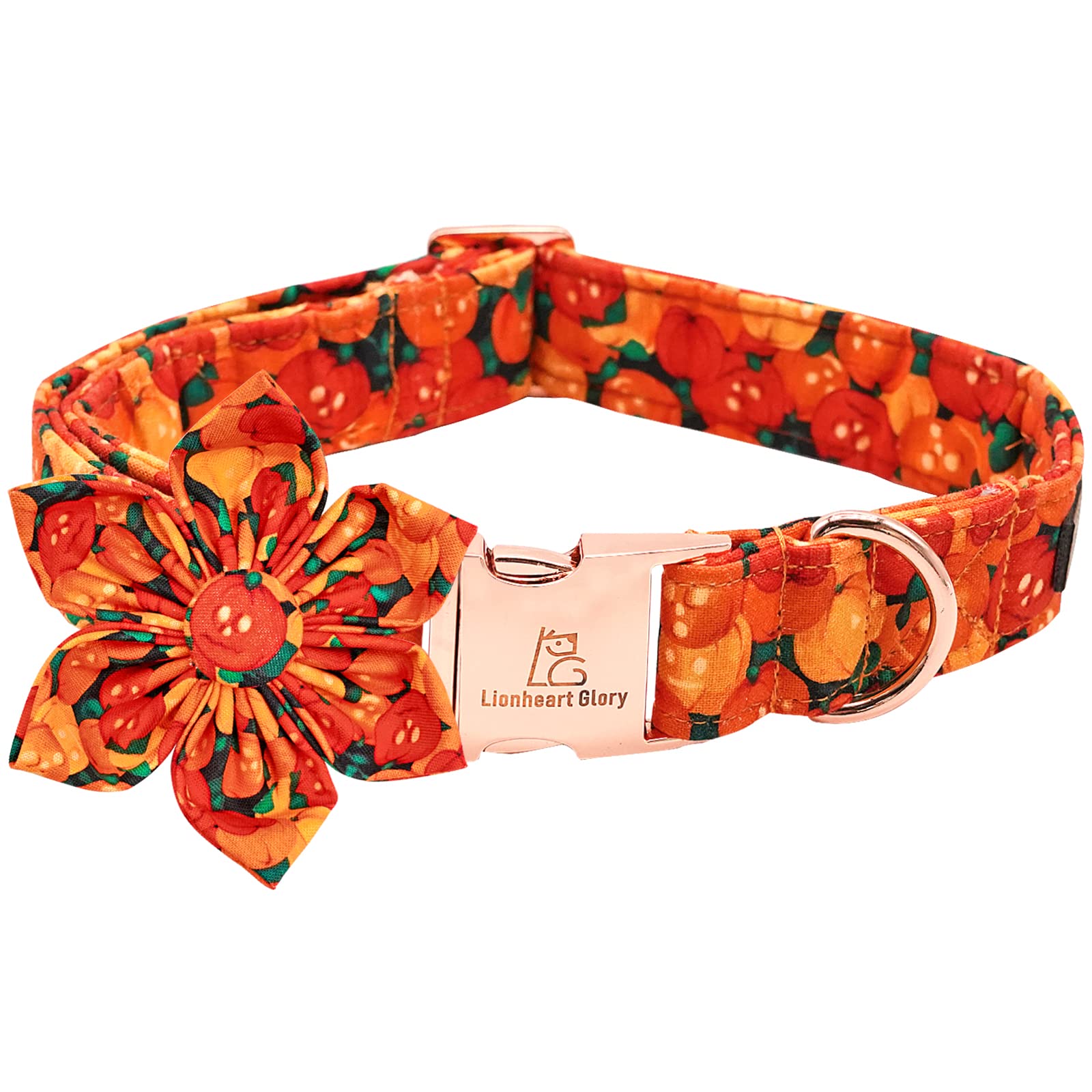 Premium Heavy Duty Adjustable Dog Collar with Flower - Lionheart Glory Fall & Halloween Pet Collar for Large Dogs | Durable, Stylish & Comfortable for Daily Walks, Training & Special Occasions