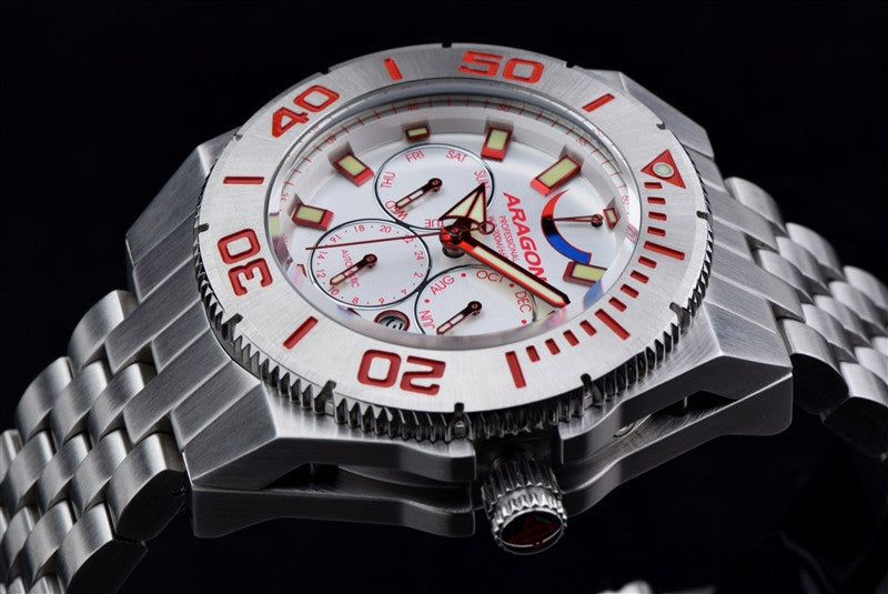 ARAGON Silverjet 9100 A041RED Men's Stainless Steel Chronograph Watch - Waterproof Sport Watch for Diving, Running & Outdoor Activities