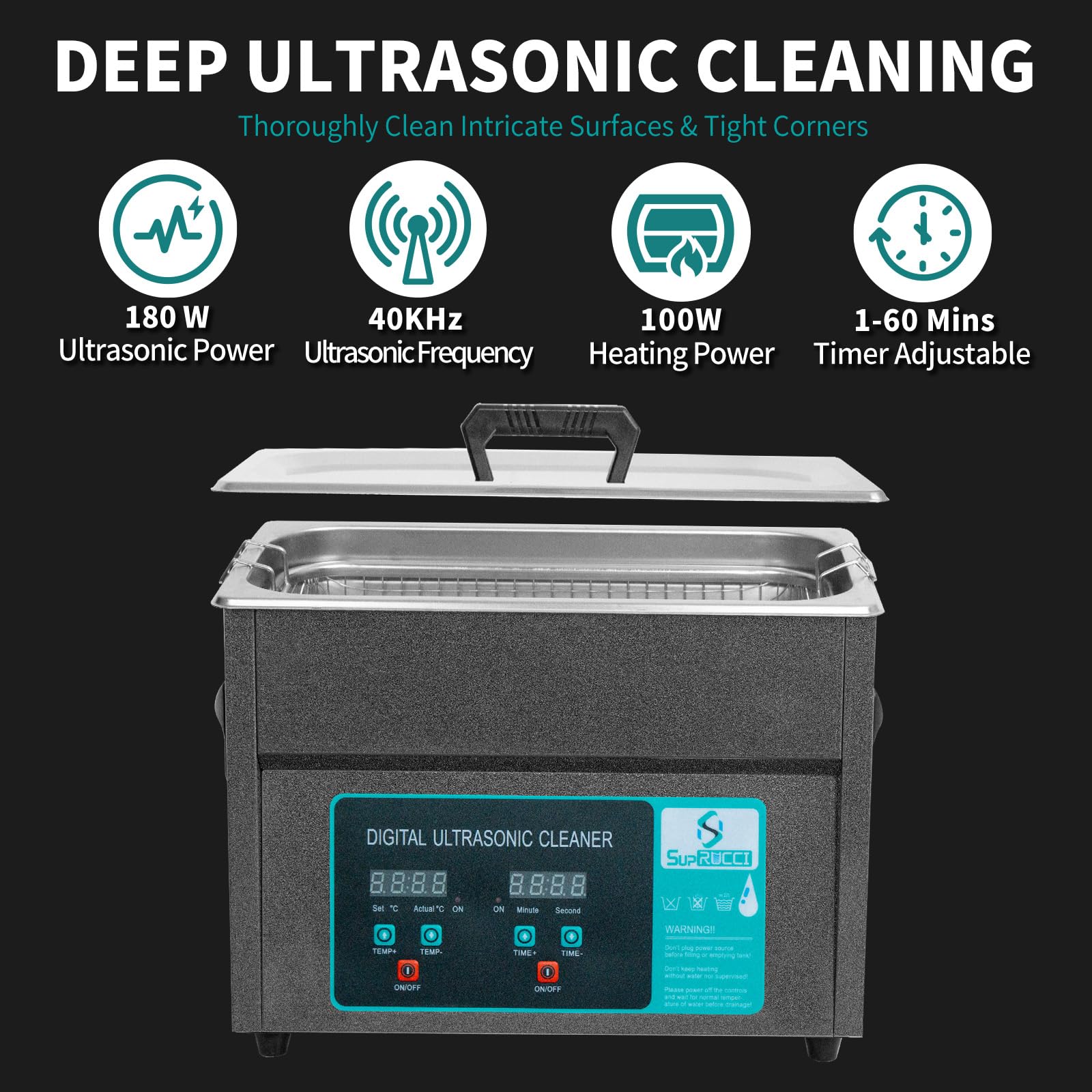 4.5L 180W Ultrasonic Cleaner with Heater & Timer - Professional Jewelry, 3D Prints, Carburetor, Circuit Board Cleaner - Safely Removes Oil, Rust - Perfect for Home Workshops, Jewelry Stores & Electronics Repair