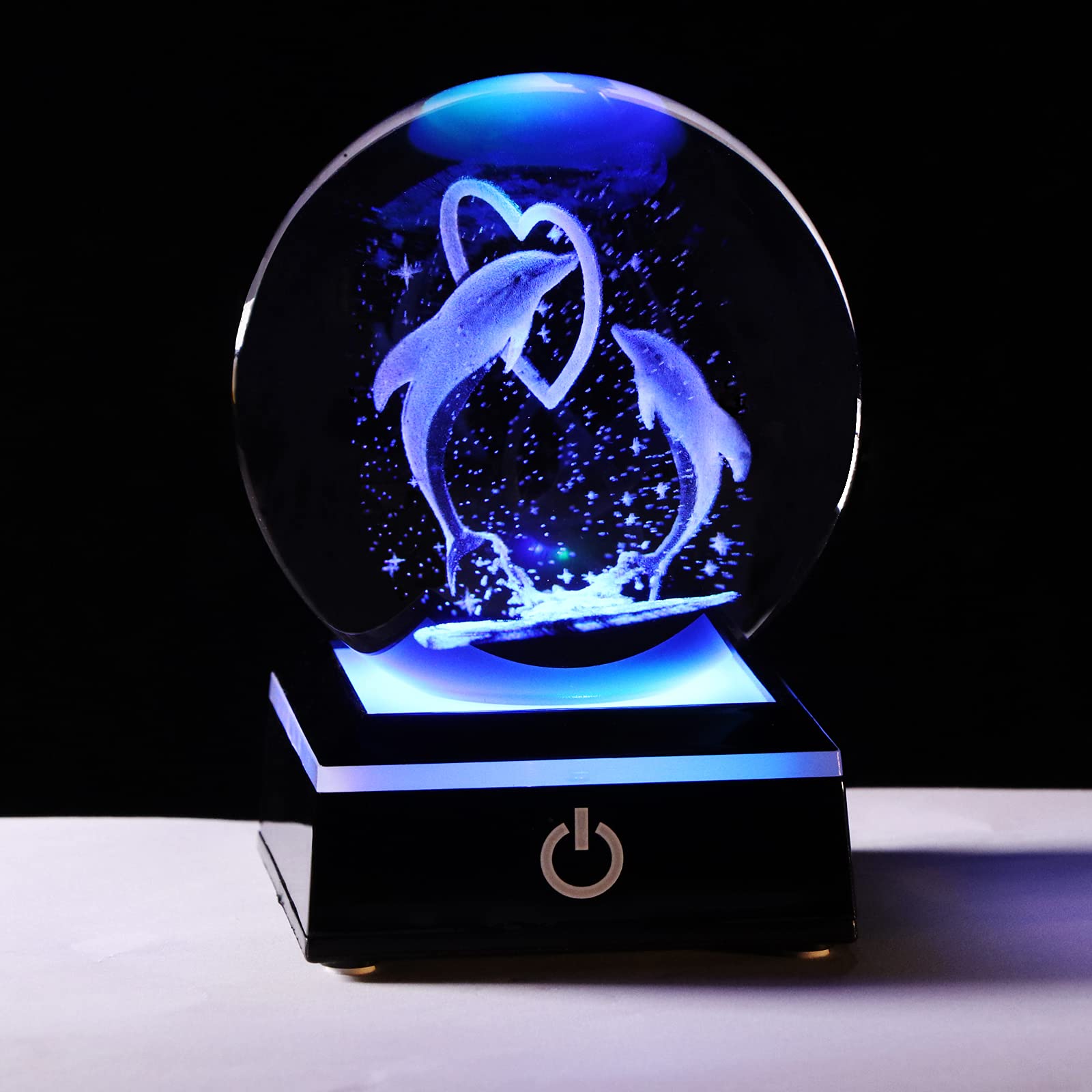 3D Laser Engraved Crystal Ball with Dolphins - Unique Gift for Women & Men, Elegant Glass Figurine for Home Decor, Romantic Birthday Present for Couples, Keepsake Paperweight (2 Dolphins Inside) - Perfect for Anniversary Gifts, Office Desk Decor & Feng Shui Home Accessories