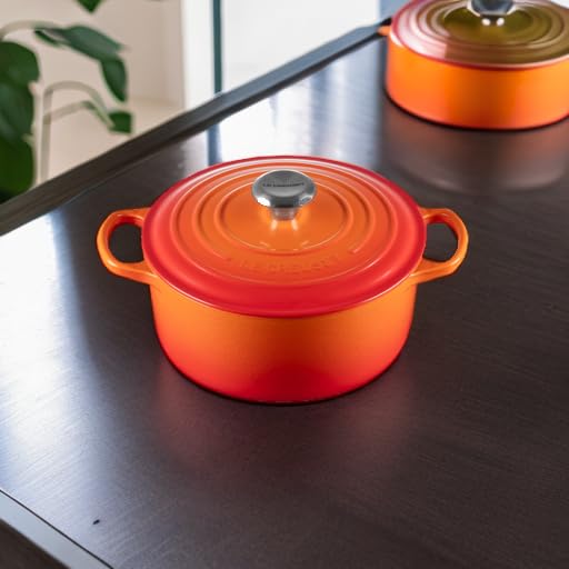 Le Creuset Signature Enameled Cast Iron Dutch Oven 4.5 Quart Round Pot - Flame Color for Braising, Roasting & Baking - Perfect for Soups, Stews & Family Dinners