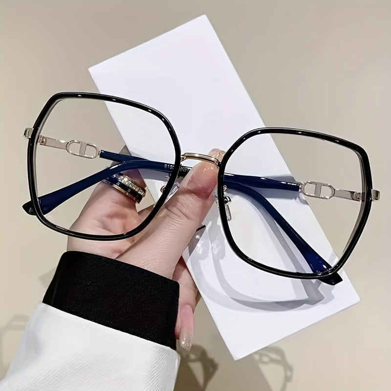 Stylish Women's Large Frame Glitter Blue Light Blocking Glasses for Computer, Gaming & Reading - Trendy Anti-Eye Strain Eyewear