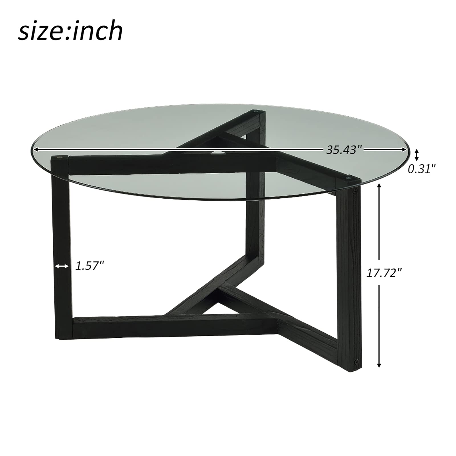 Modern Round Glass Coffee Table - Tempered Glass Top & Sturdy Wood Base - Minimalist Living Room Center Table - Easy Assembly - Espresso Finish - Perfect for Living Rooms, Offices & Reception Areas
