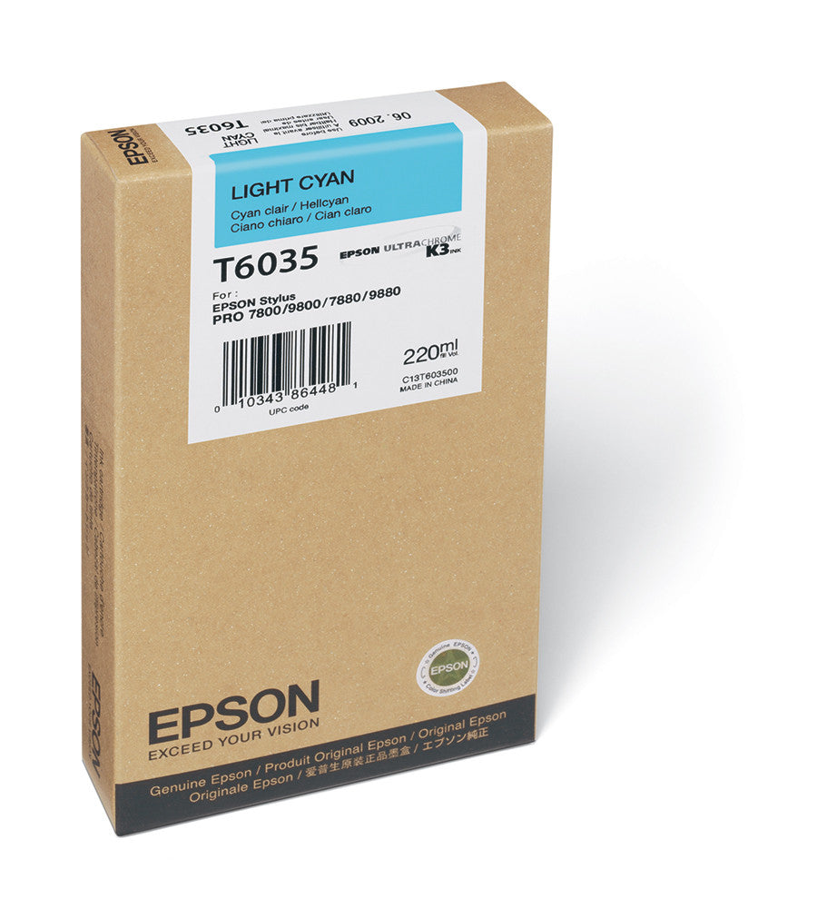Epson T603500 Light Cyan Ink Cartridge 220ml - Compatible with Epson 7800/7880/9800/9880 Printers - Ideal for Photo Printing, Graphic Design & Professional Art Projects