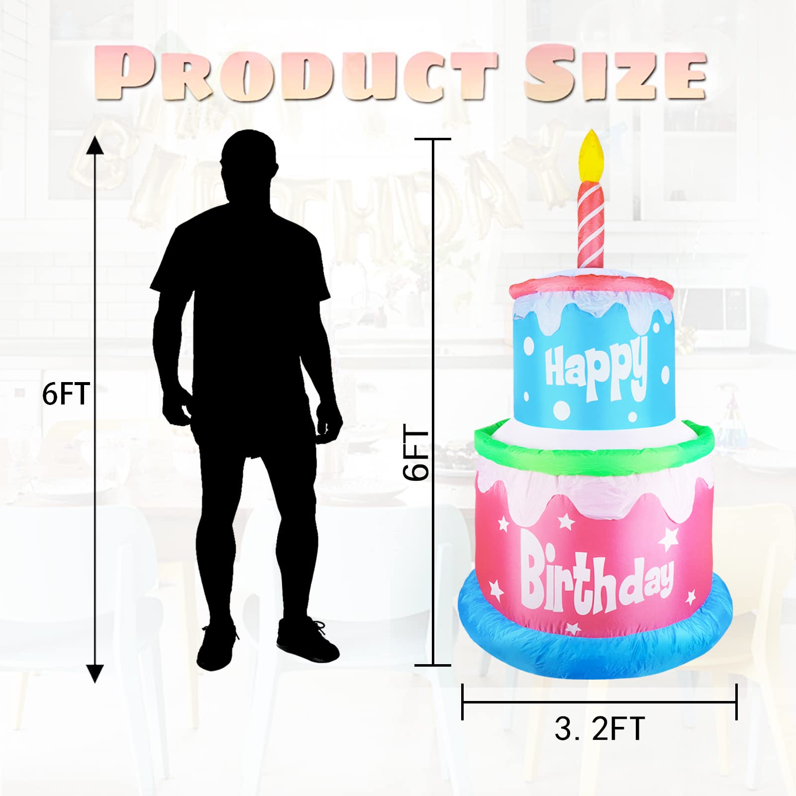 6FT Inflatable Birthday Cake with Candles - Large Blow Up Outdoor Decorations for Home, Garden, Party & Celebration - Perfect for Birthdays, Anniversaries, and Holiday Events