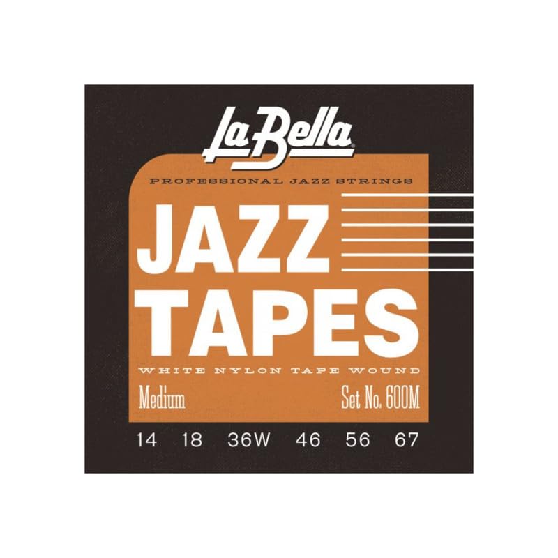 La Bella 600M Jazz Tapes - White Nylon Tape Wound Medium Electric Guitar Strings for Jazz, Blues & Rock Performance