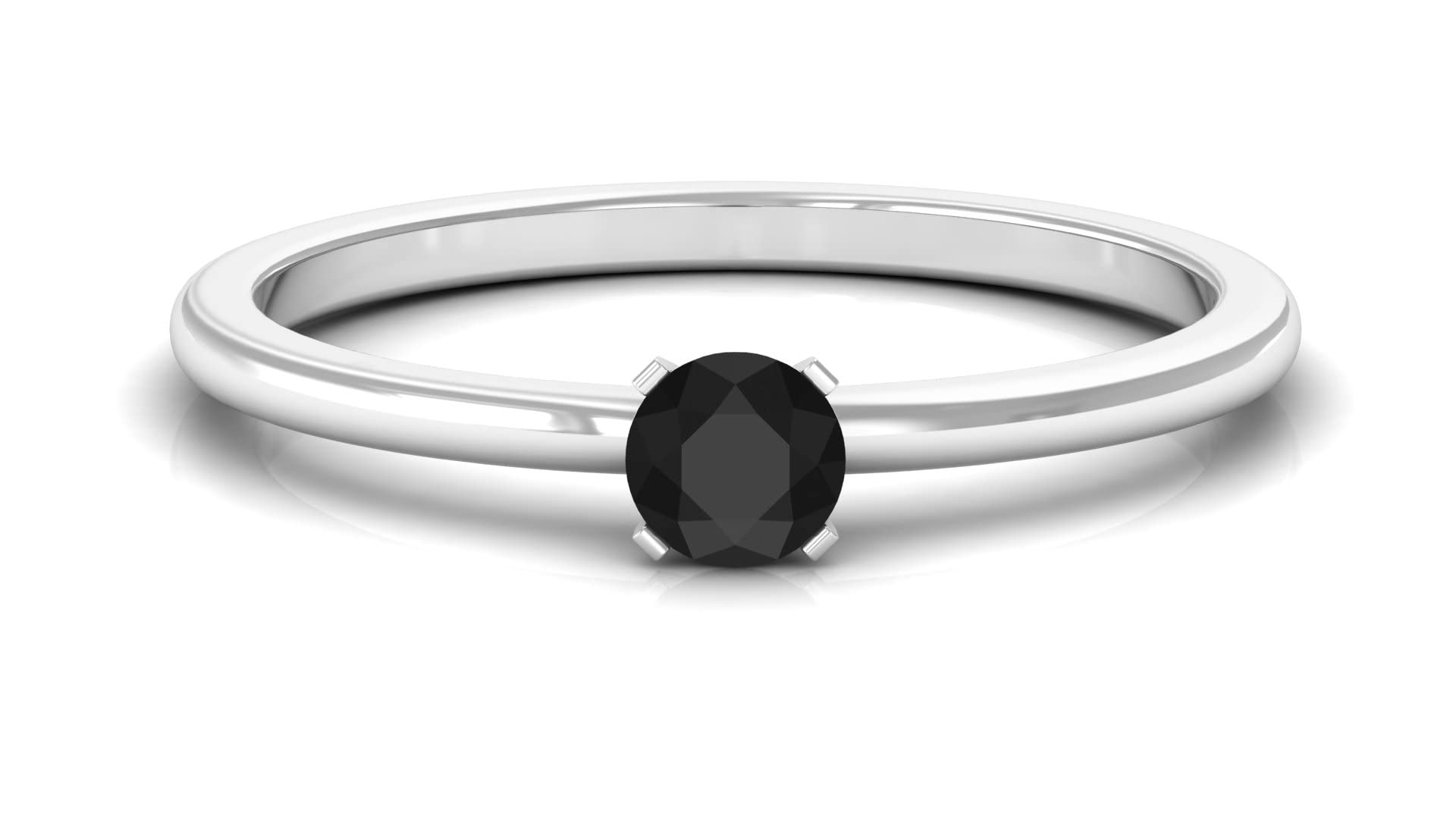4mm Black Onyx Solitaire Ring - 14K Solid Gold Round Cut Engagement Ring for Women - Simple Wedding Band - AAAA Quality Jewelry - Perfect for Proposals, Anniversaries & Everyday Elegance